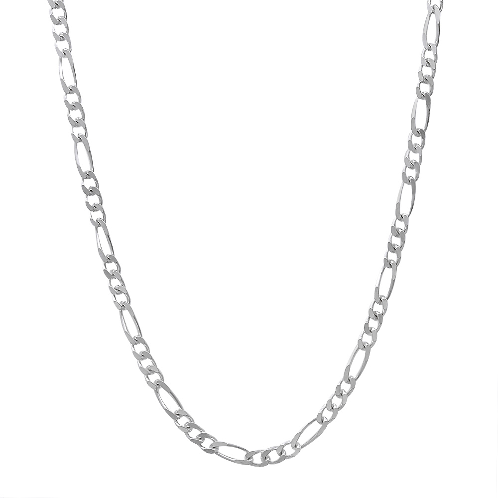 2.3mm Solid .925 Sterling Silver Flat Figaro Chain Necklace + Bracelet Set, 16