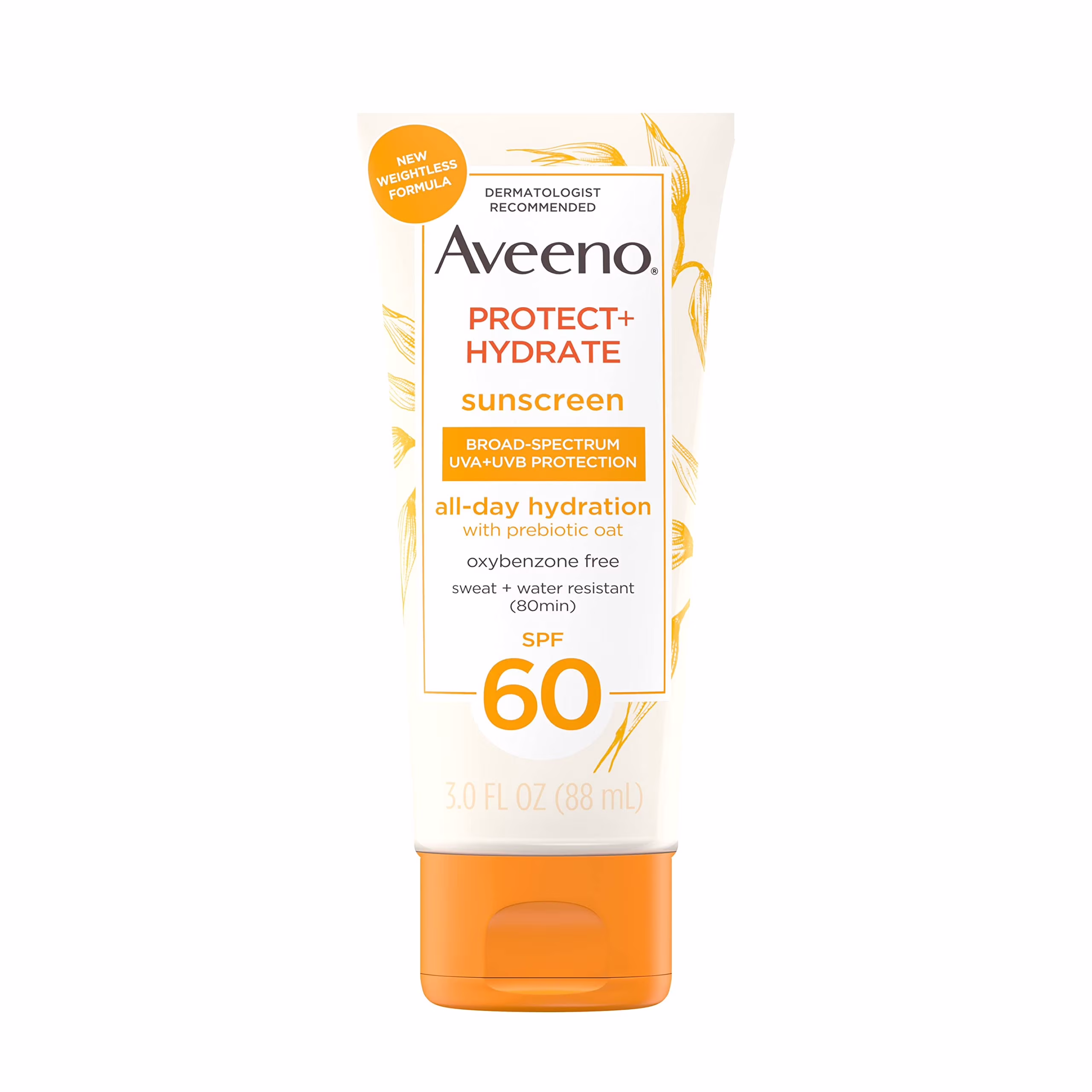 Aveeno Protect + Hydrate Moisturizing Body Sunscreen Lotion With Broad 60 & Prebiotic Oat, Weightless & Refreshing Feel, Paraben-free, Oil-free, Oxybenzone-free, ounces