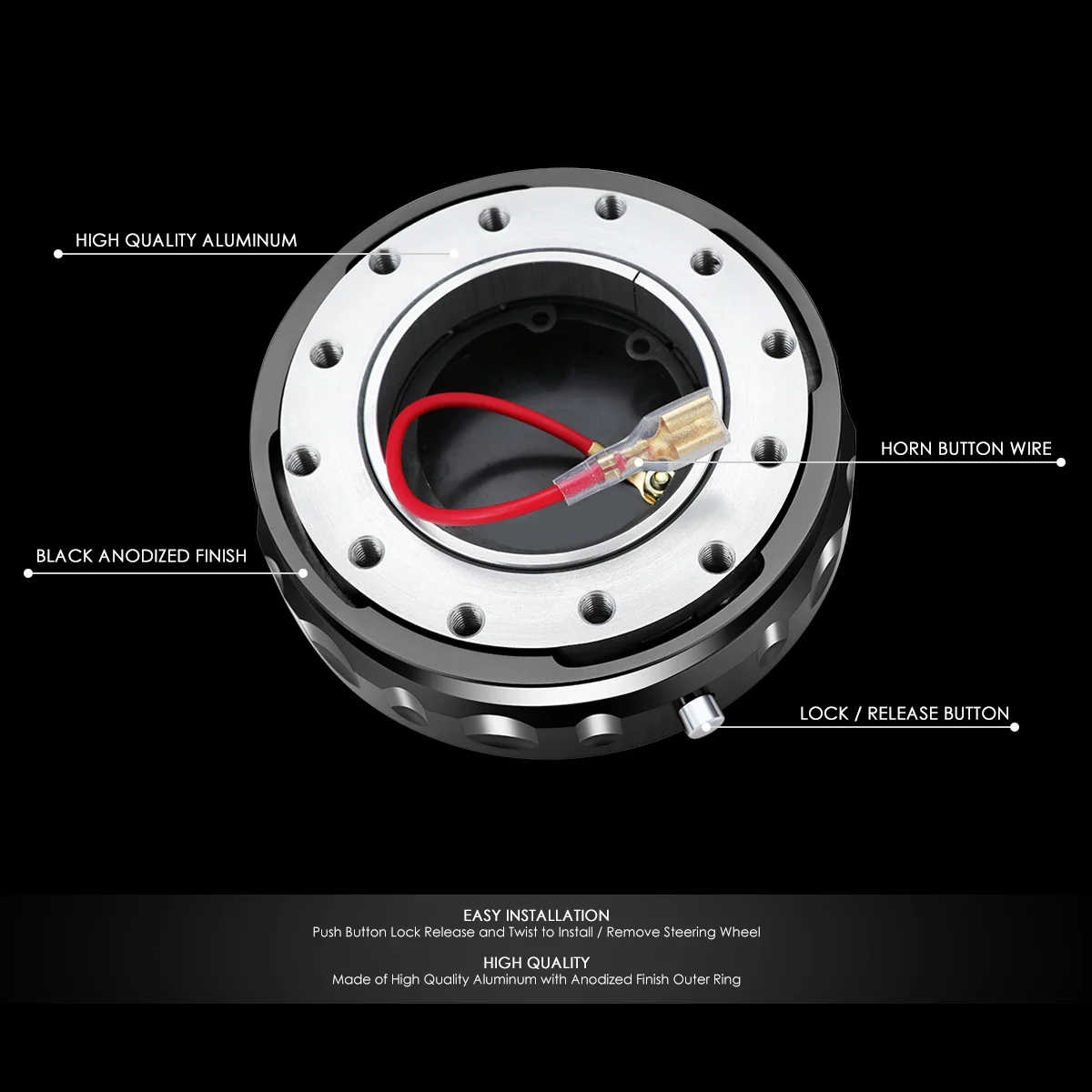 J2 Engineering J2-QR-ZTL-9070-BK Universal Fits 6 Bolt 70 / 74mm Steering Wheel Quick Release Hubs Adapter Black