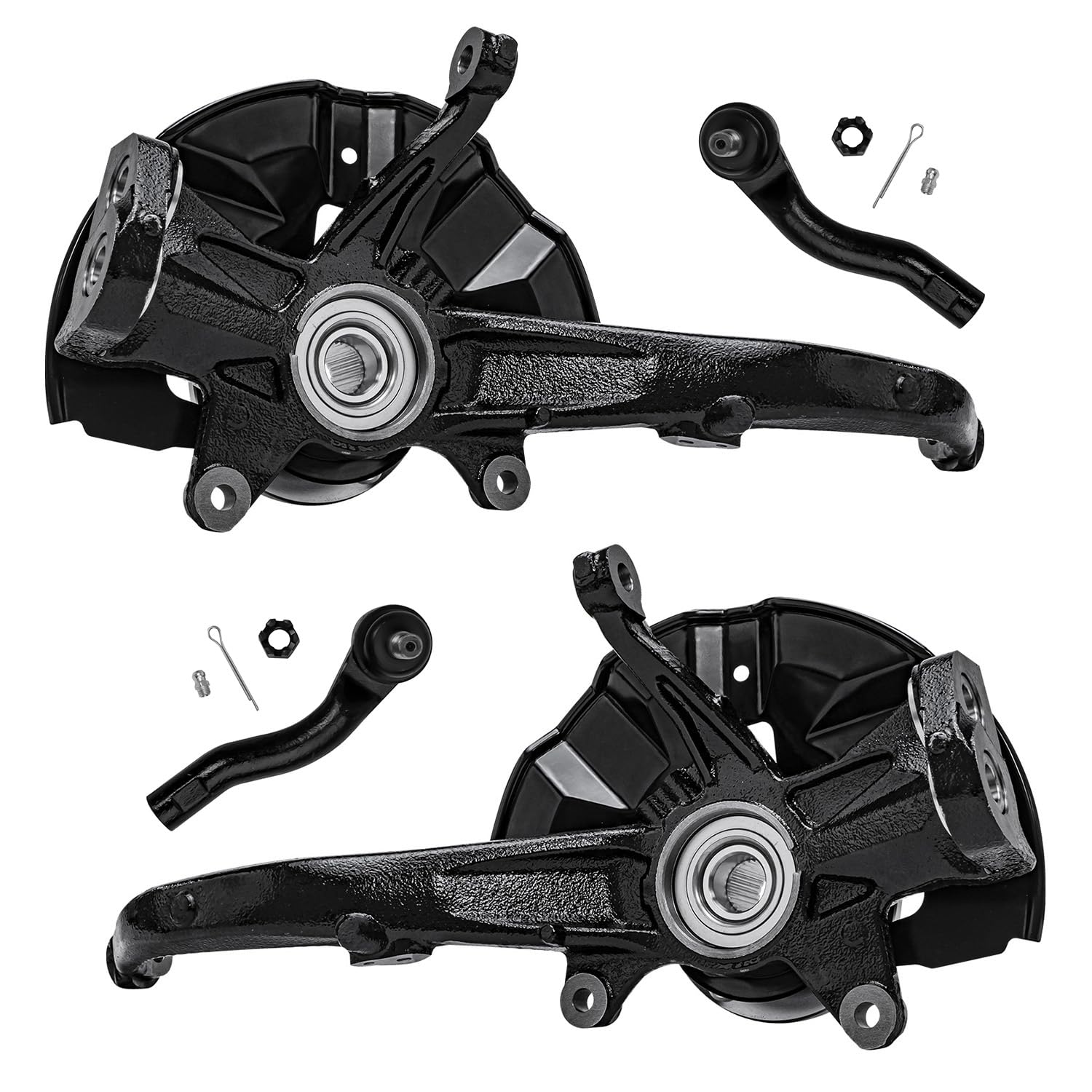 Detroit Axle - Front Steering Knuckles & Wheel Hub Bearings + Outer Tie Rod Ends Replacement for Fusion Milan MKZ Zephyr - 4pc Set