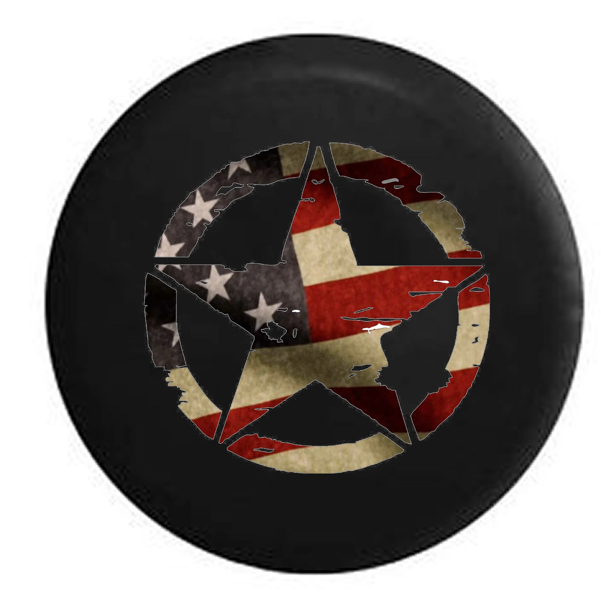 Oscar Mike Military Jeep Star Vintage American Flag Spare Tire Cover for Jeep RV 33 Inch