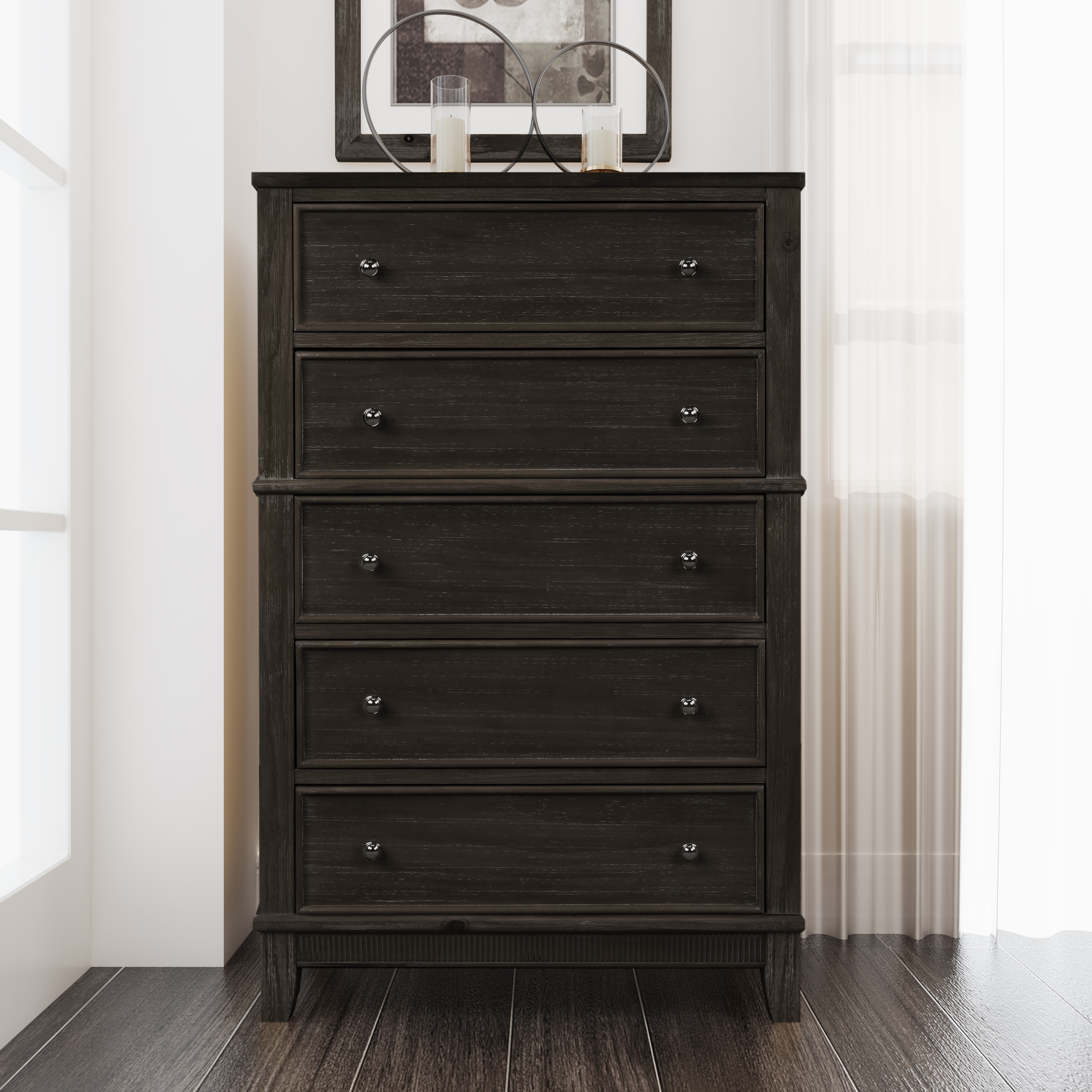 Chic Hazel 5 Drawers Chest Solid Wood, Coffee