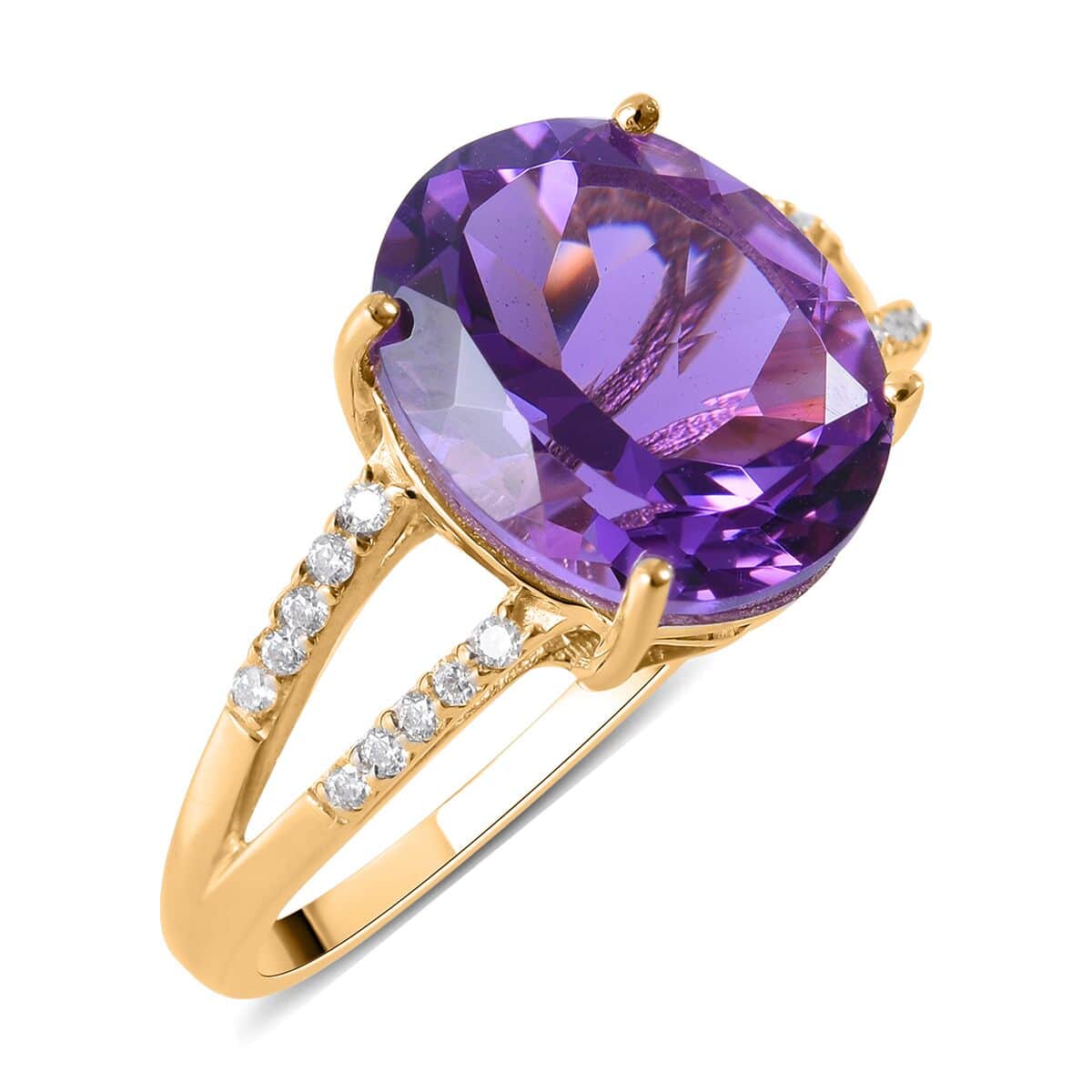 Luxoro Amethyst Moissanite Oval 10K Yellow Gold Ring for Women Jewelry Gifts Size 9 Ct 3.77 Wedding Engagement Promise Anniversary Birthday Gifts