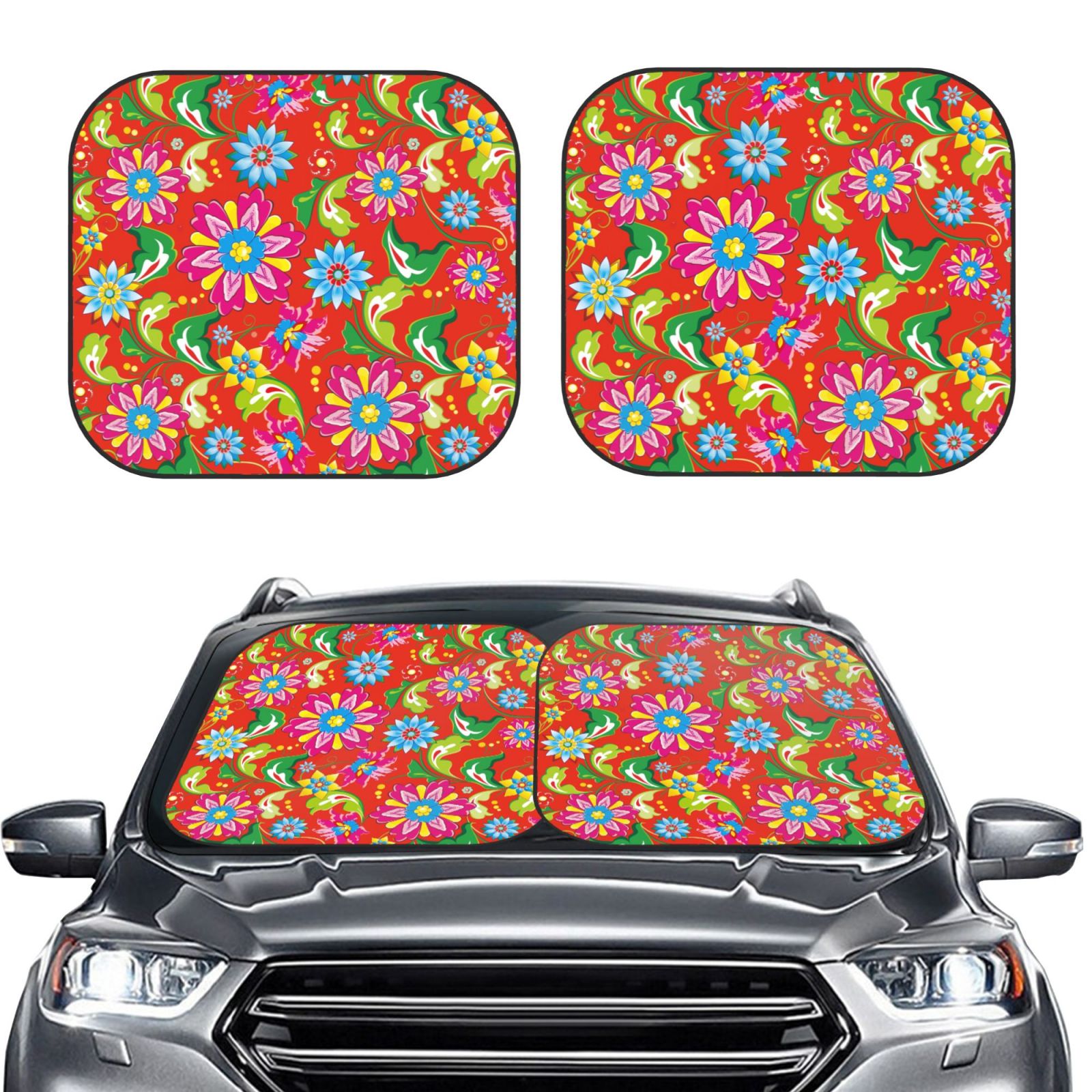 Lukts Vector Mexican Otomi Style Bright Print 2 Piece Car Sun Shade Windshield,Foldable Car Shade Front Windshield With Keeps Your Vehicle Cool, For Most Sedans Suv And Trucks - Small