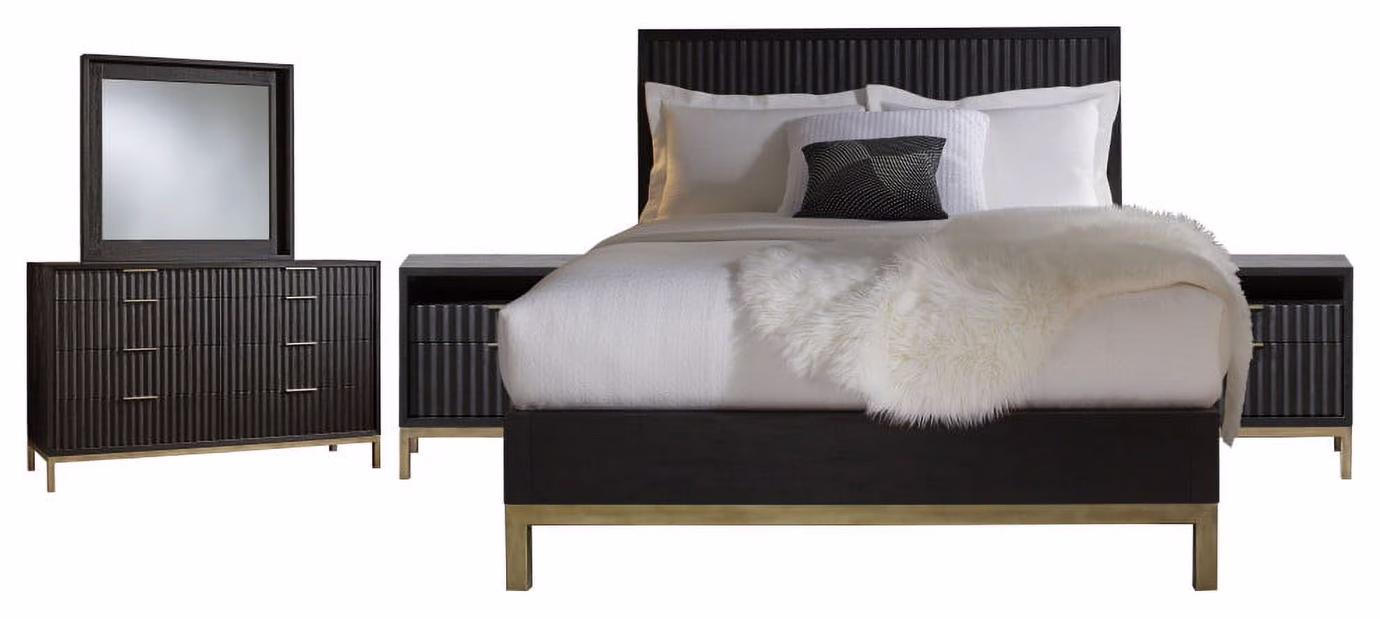 Modus Kentfield 5 Piece Queen Bedroom Set With 2 Nightstand, Black Drifted Oak