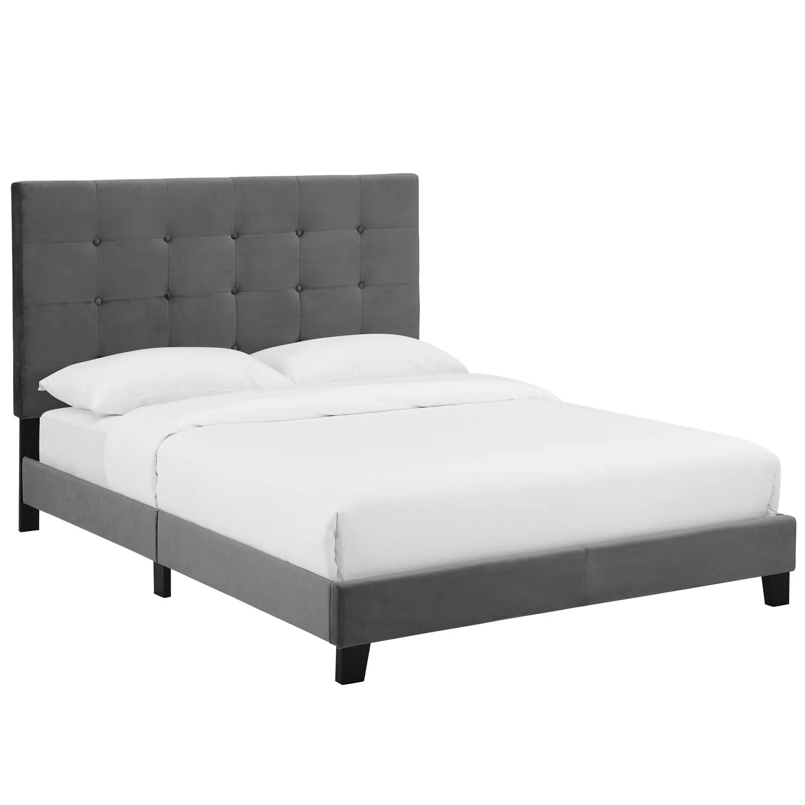 Modway Melanie Twin Tufted Button Upholstered Performance Velvet Platform Bed in Gray