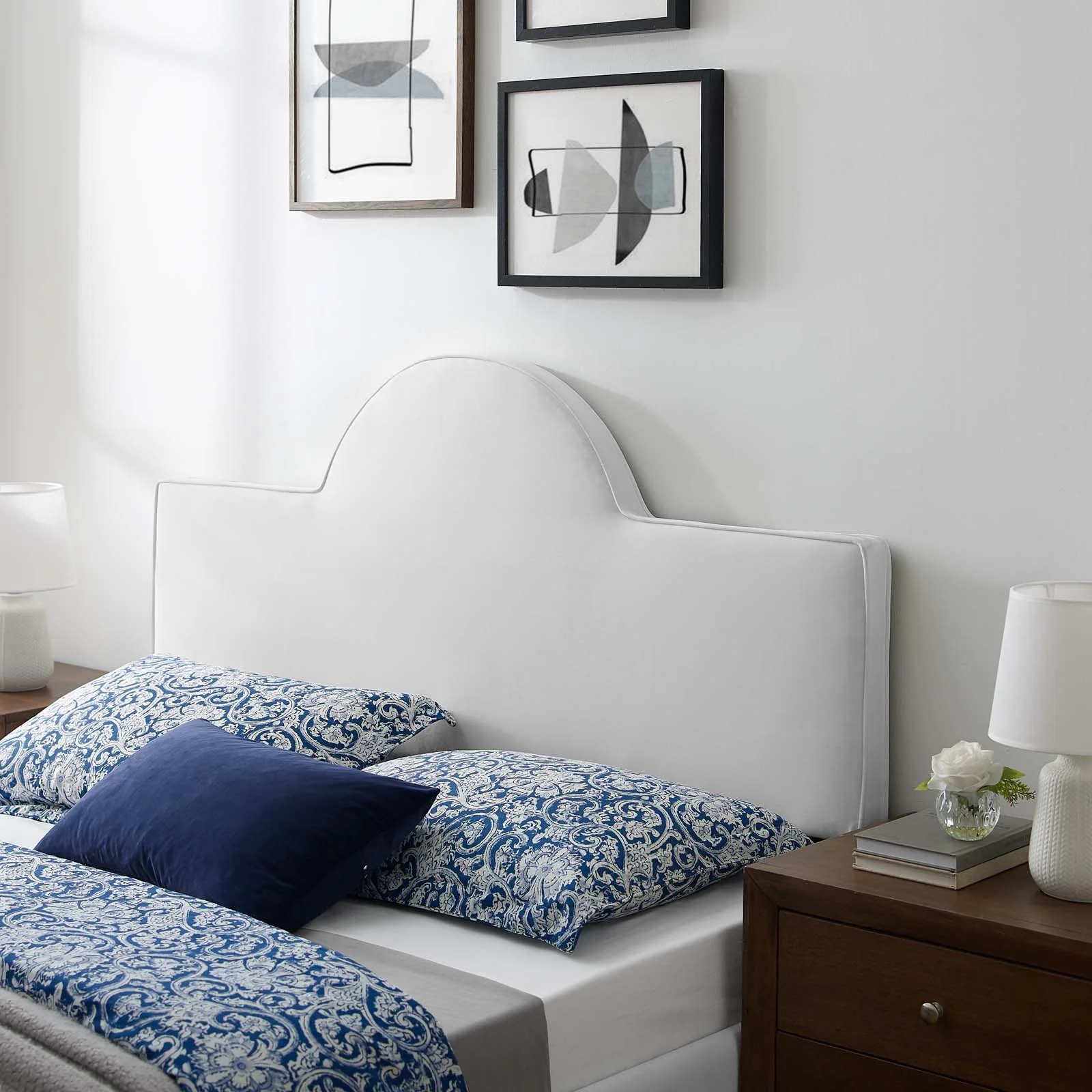 Headboard, King Size, Velvet, White, Modern Contemporary Urban Design, Bedroom Master Guest Suite