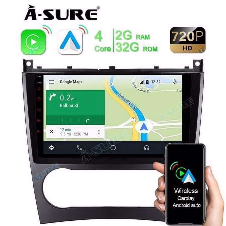 Android 11 GPS Car Stereo Radio for Mercedes Benz C-Class W203 Wireless CarPlay