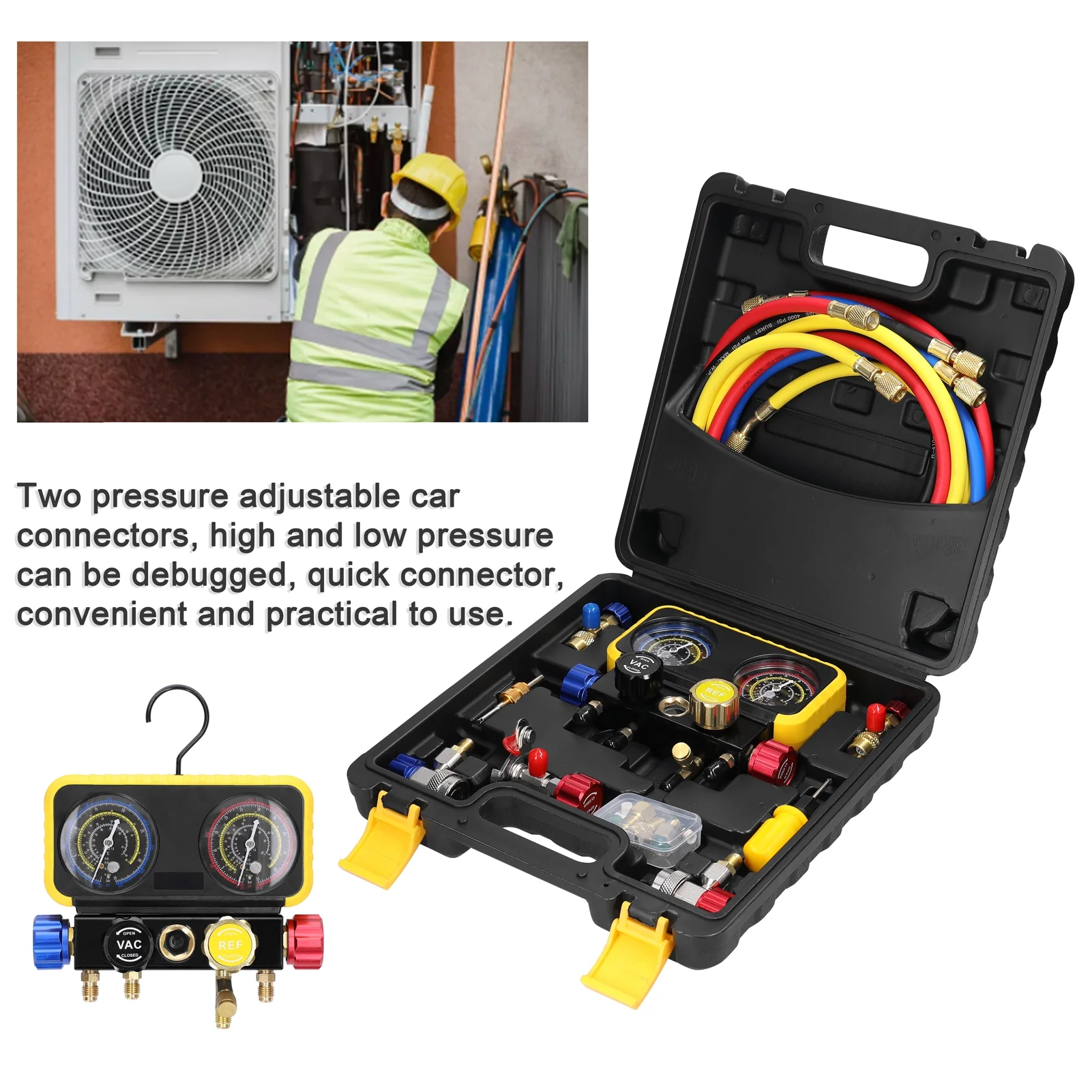 Anself Dual Gauges Air Conditioner Refrigerant Refilling Set Pressure Adjustable Refrigeration Maintenance Equipment Kit Brass Connection Air-conditioner Repairing Device