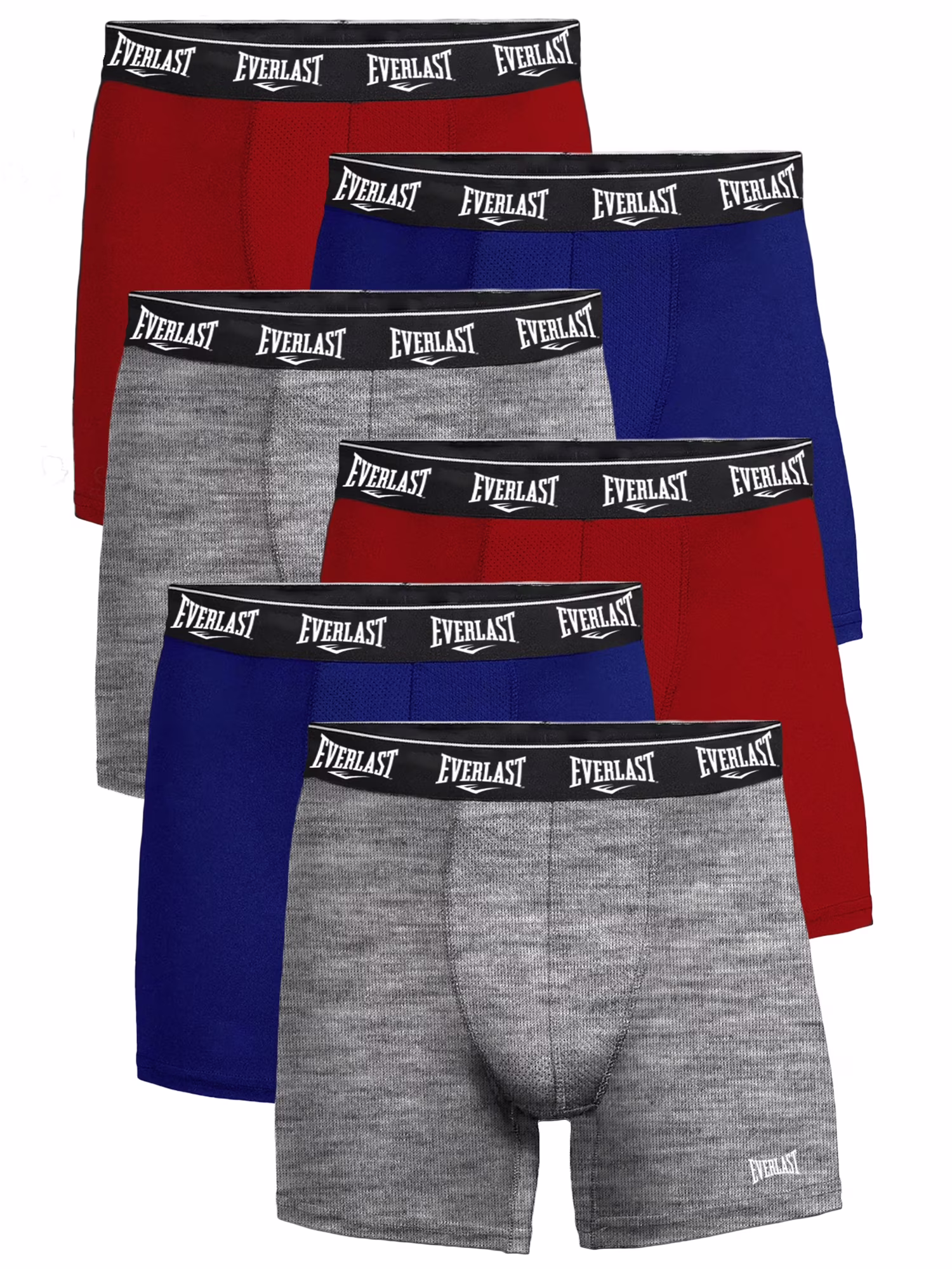 Everlast Mens Boxer Briefs Active Performance Breathable Underwear for Men, Red/Lhg/Royal Medium 6-Pack