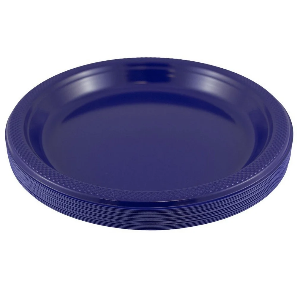 JAM Paper Round Plastic Party Plates, Navy Blue, 20 per Pack, Large, 10.25