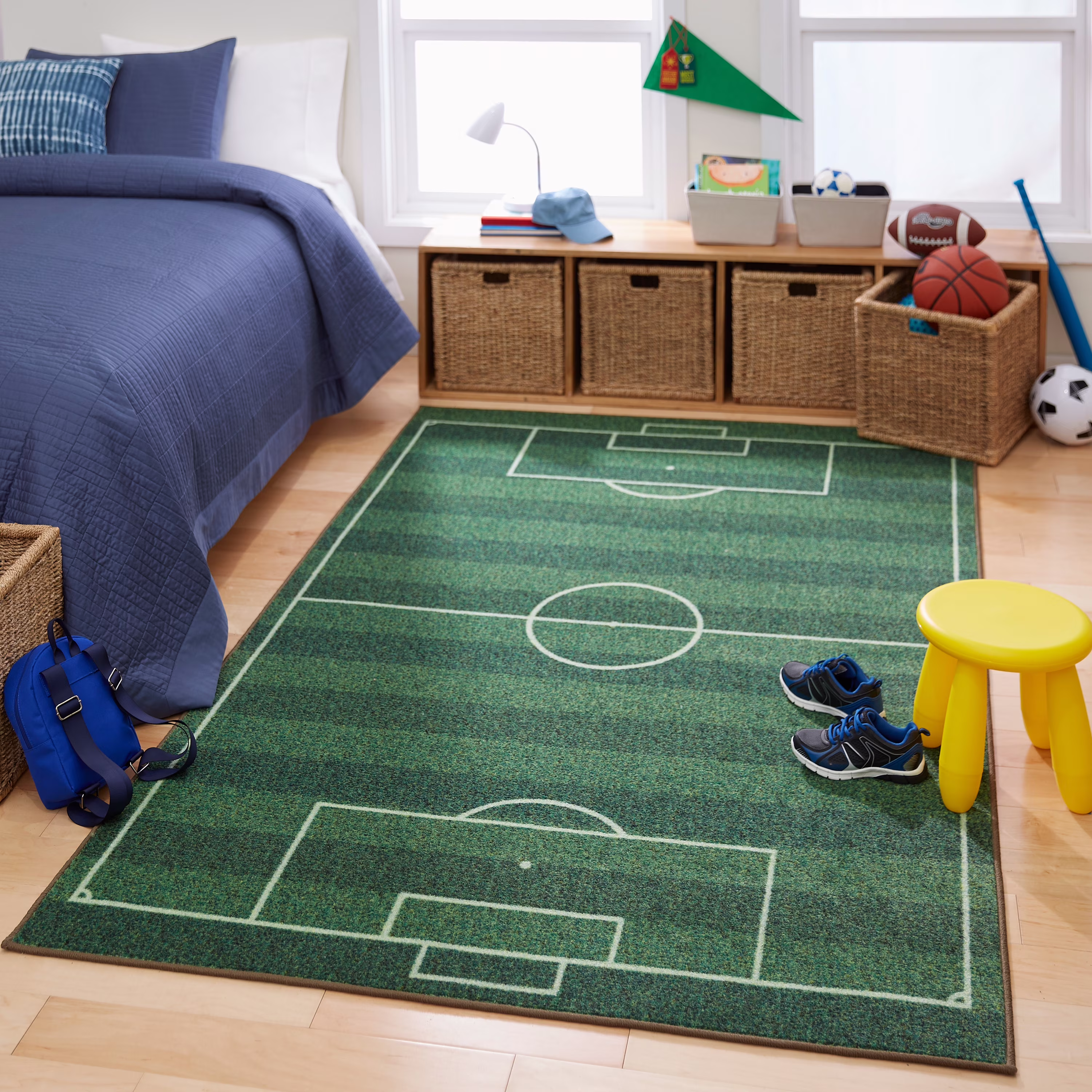 Mohawk Home Prismatic Soccer Field Green Contemporary Theme Kids Precision Printed Area Rug, 10'x14', Green
