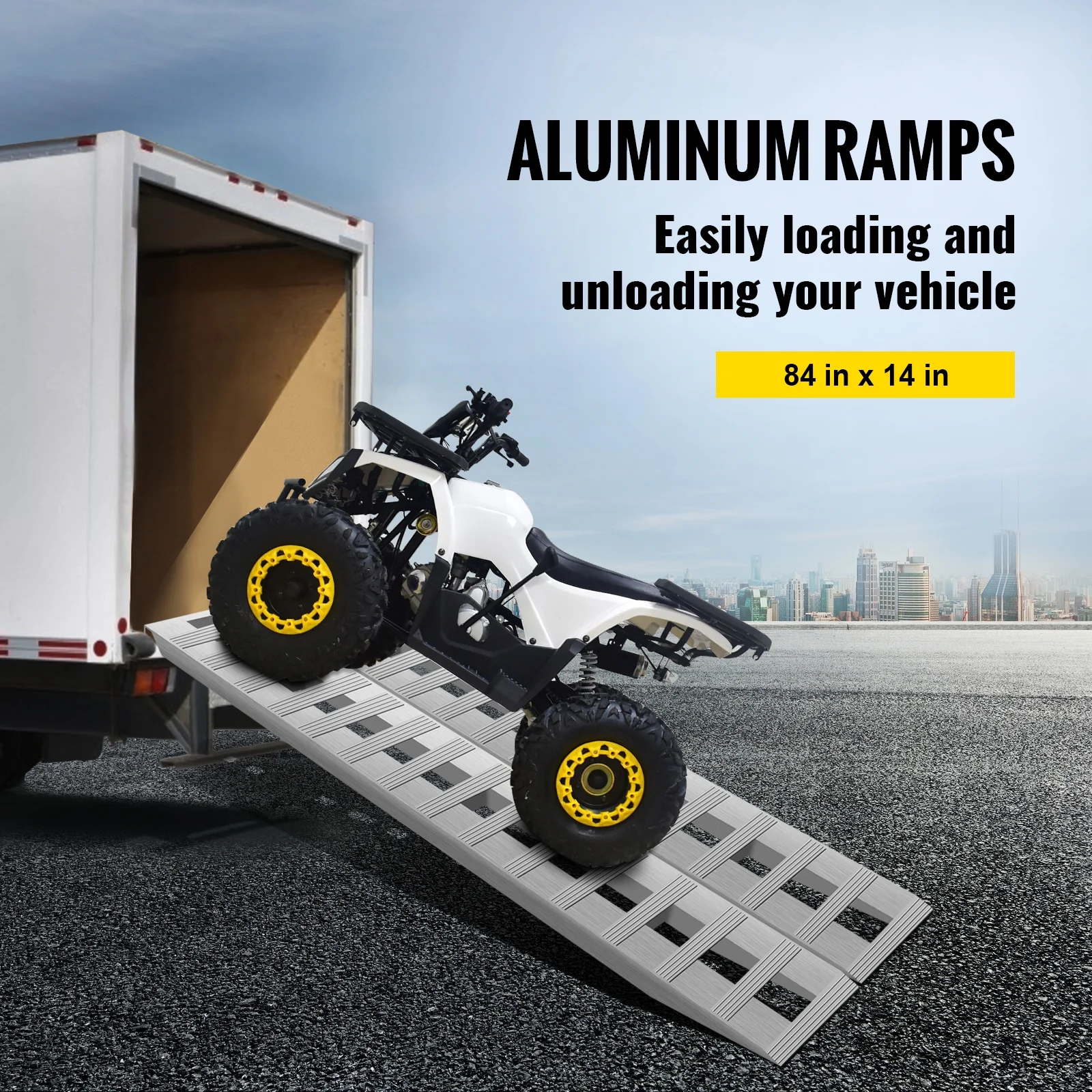 BENTISM 84x14 Inch Aluminum Ramps 6000LBS Capacity Car Trailer Truck ATV Ramps 1 Pair 2 Ramps