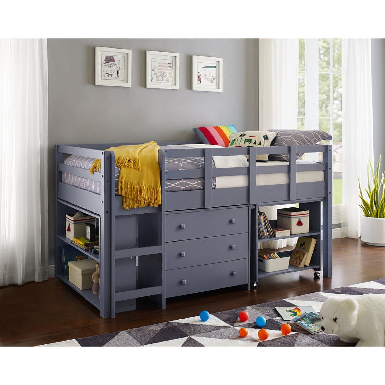 Loft Bed with Desk, Loft Bed Twin, Twin Loft Bed, Kids Loft Bed, Low Loft Bed, Toddler Loft Bed by Naomi Home Twin/Grey