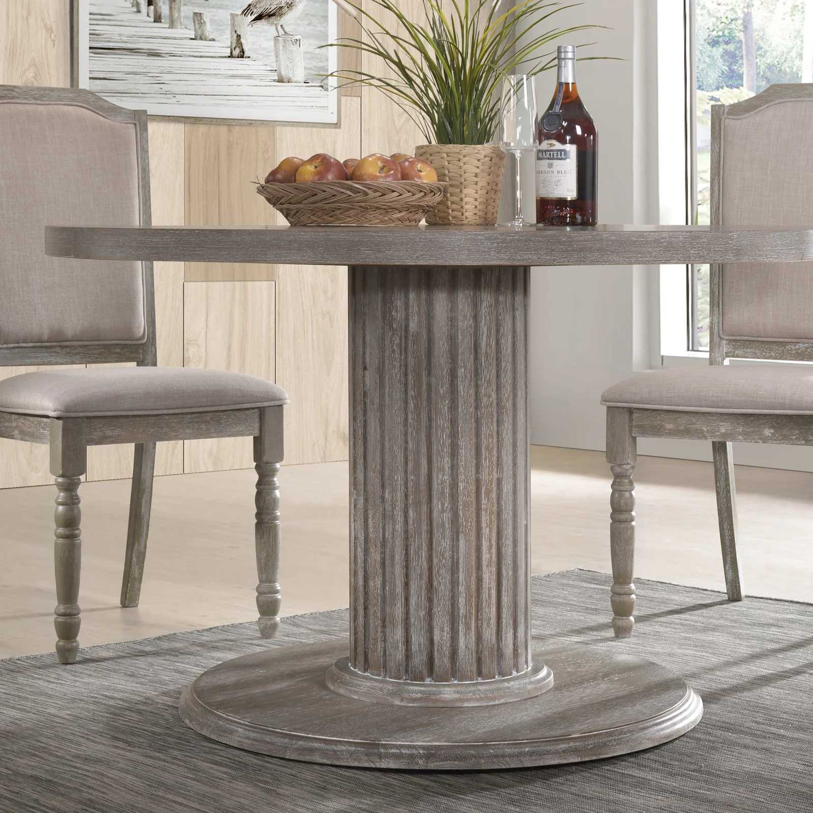 Ferran Wood Pedestal Dining Table Set in Reclaimed Gray