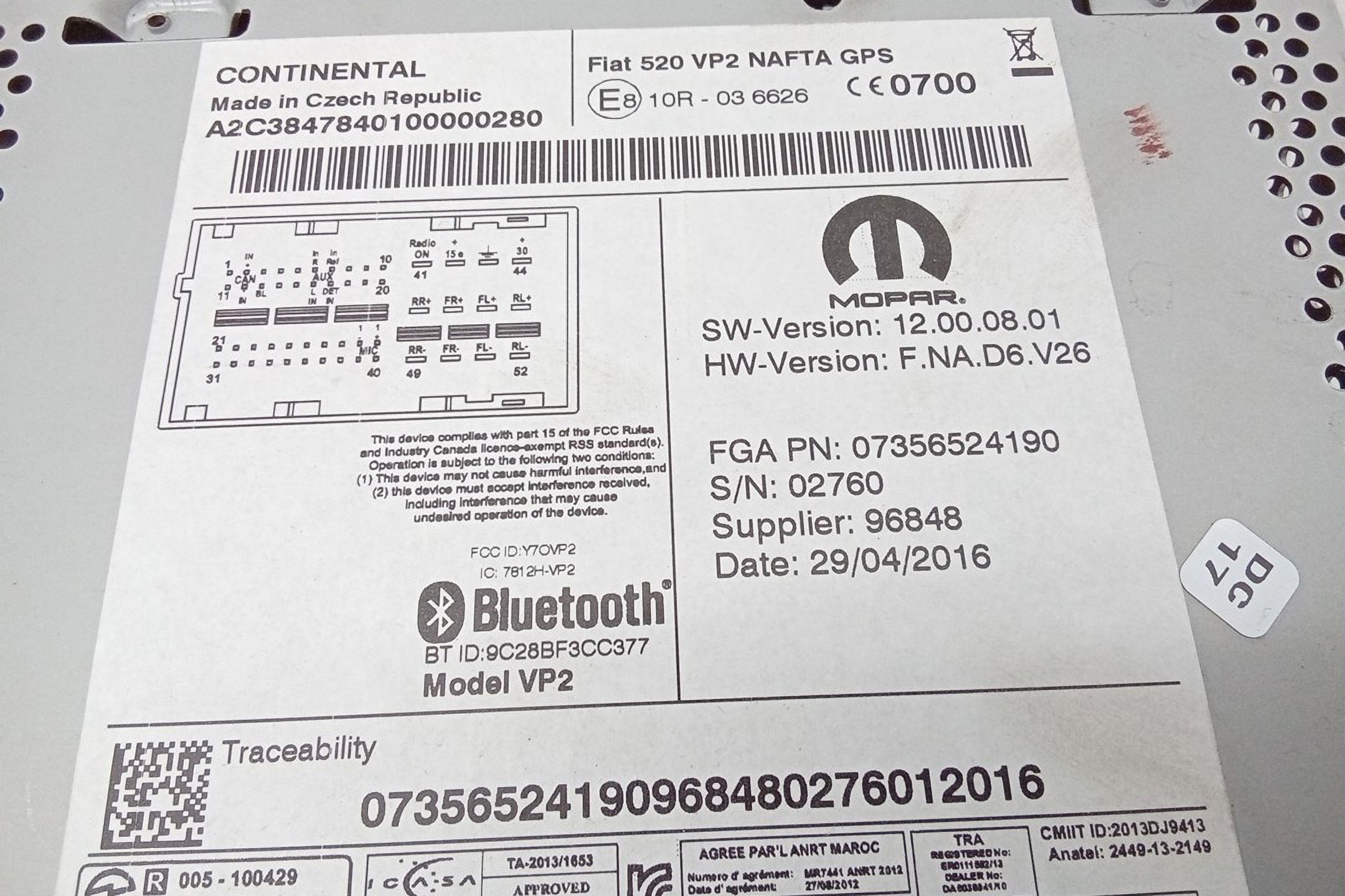 Pre-Owned 2016 Jeep Renegade Touch Screen Satellite Radio Display OEM (Good)