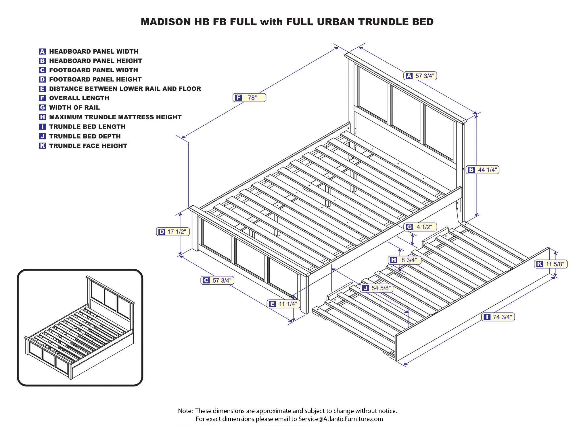 Madison Full Platform Bed with Matching Foot Board with Full Size Urban Trundle Bed in Walnut