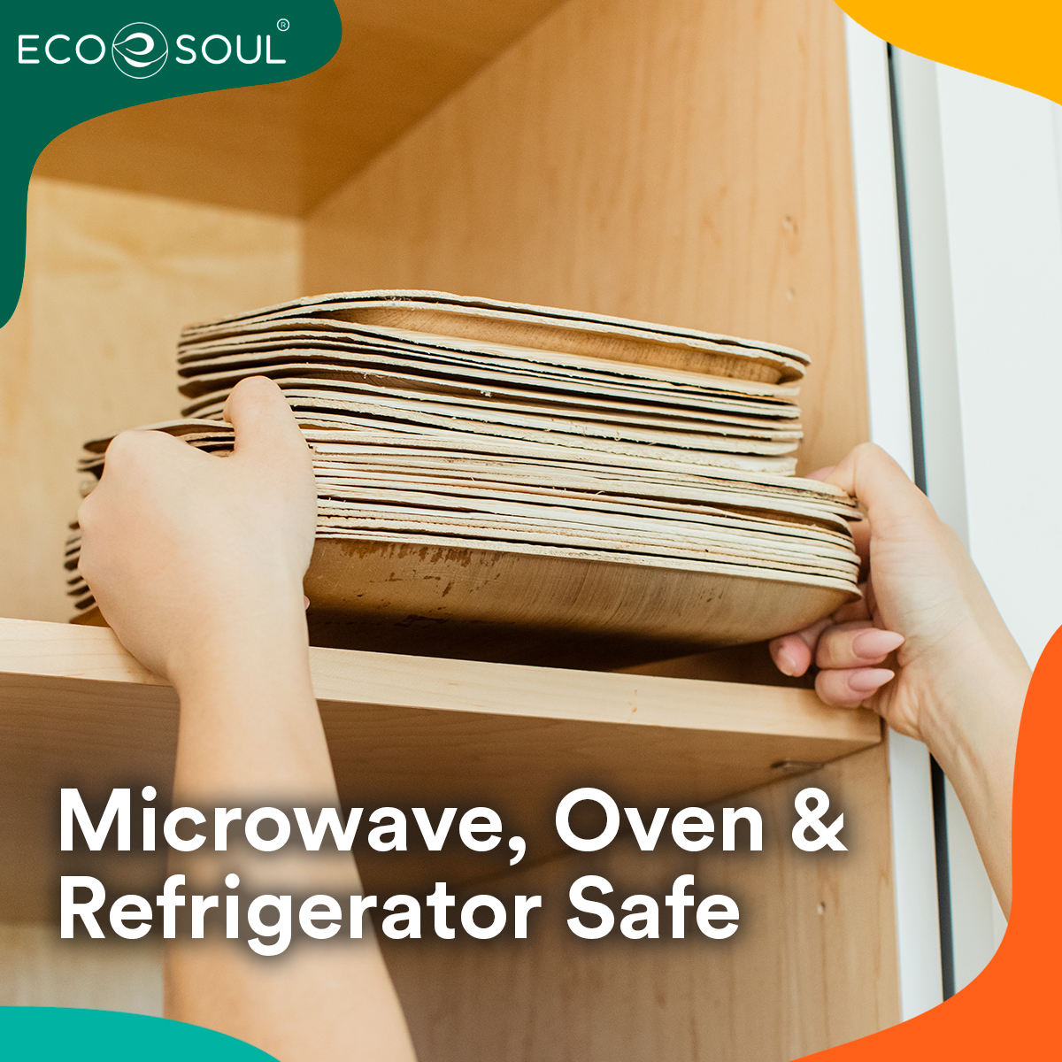 ECO SOUL 10 Inch Square Palm Leaf Plates, 20 Count