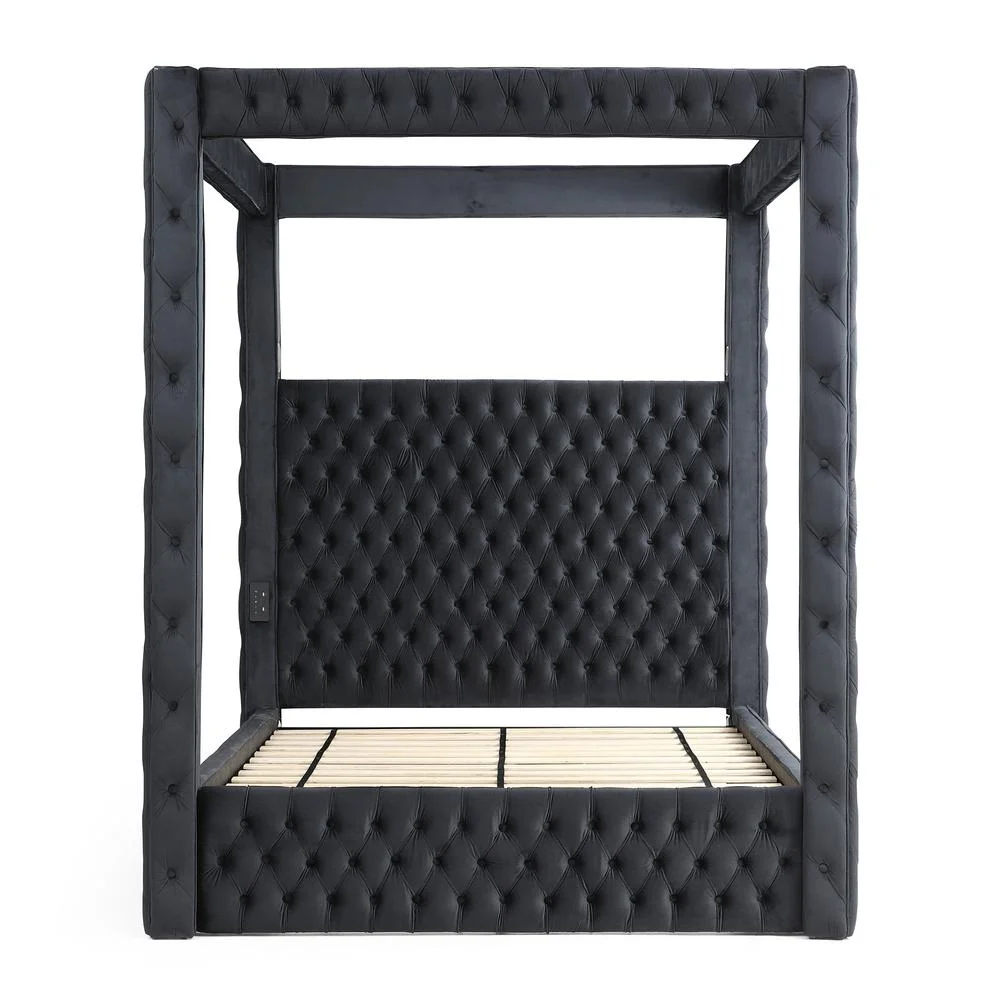 Better Home Products Dream Luxurious Velvet Canopy Bed with Speaker & USB Connection