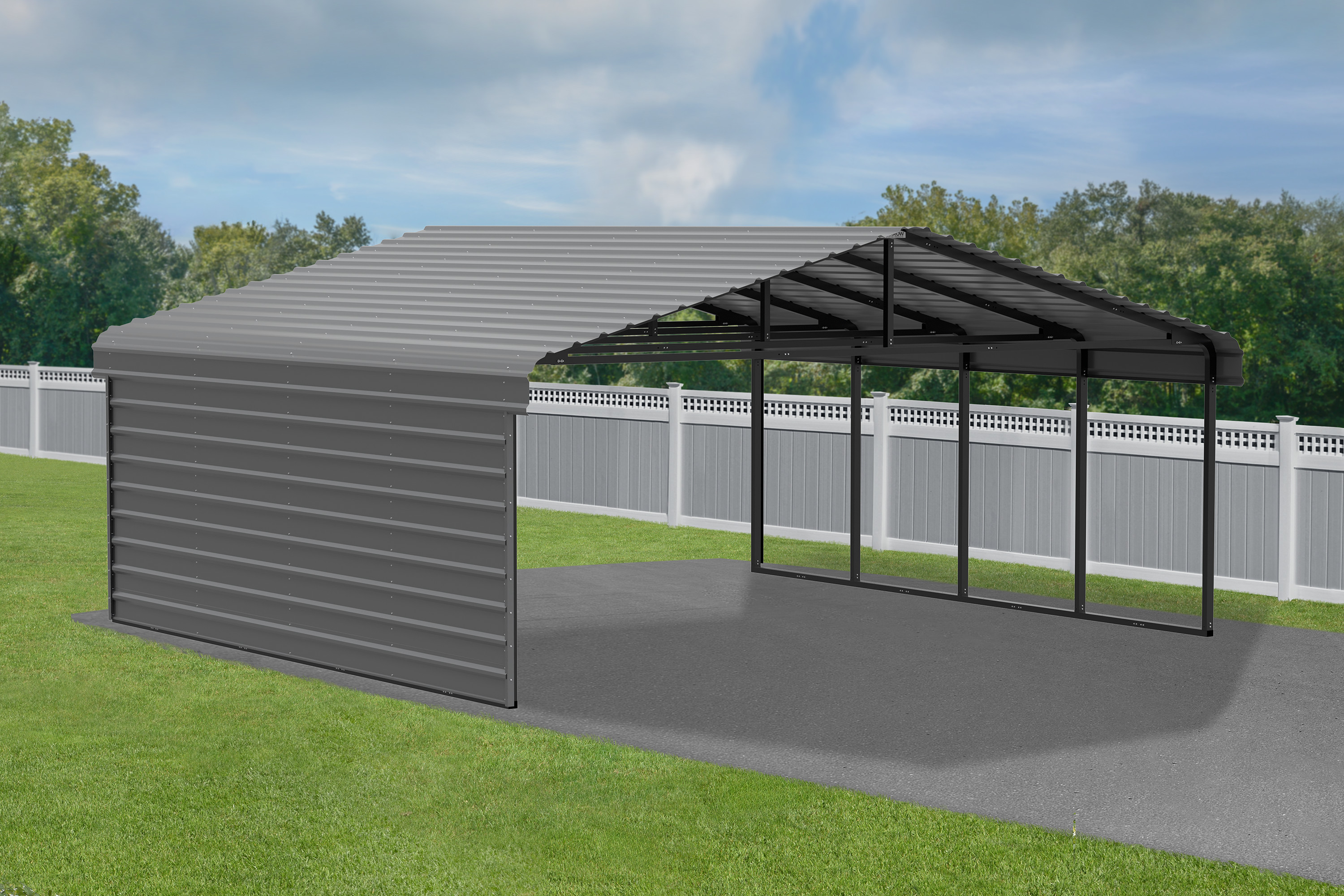 Arrow Carports Galvanized Steel Carport, with 1-Sided Enclosure, Compact Car Metal Carport Kit, 20' x 20' x 9' , Charcoal