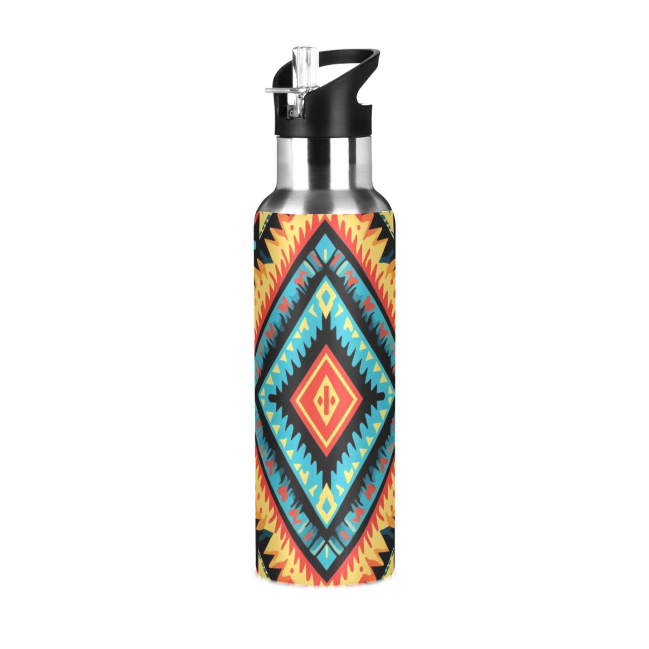 Bohomia Print Water Bottles Insulated Thermos Kids Stainless Steel Bottle with Straw Lid Flask Leakproof for Sports Gym 20 oz