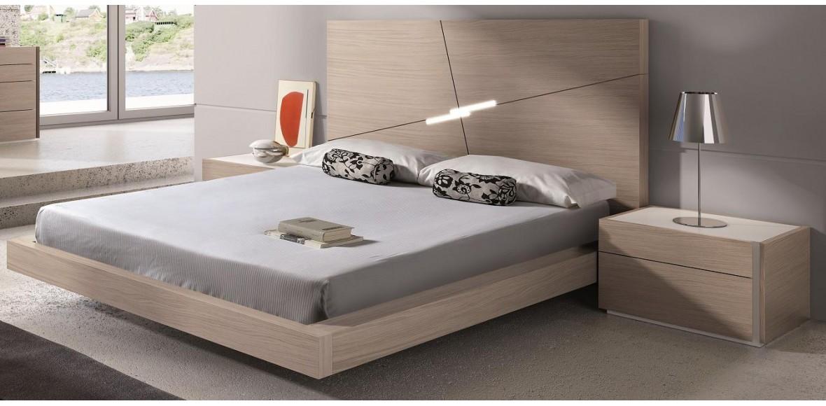 Modern Wood Veneers & Natural Lacquers Platform Queen Bedroom Set 3Pcs J&M Evora