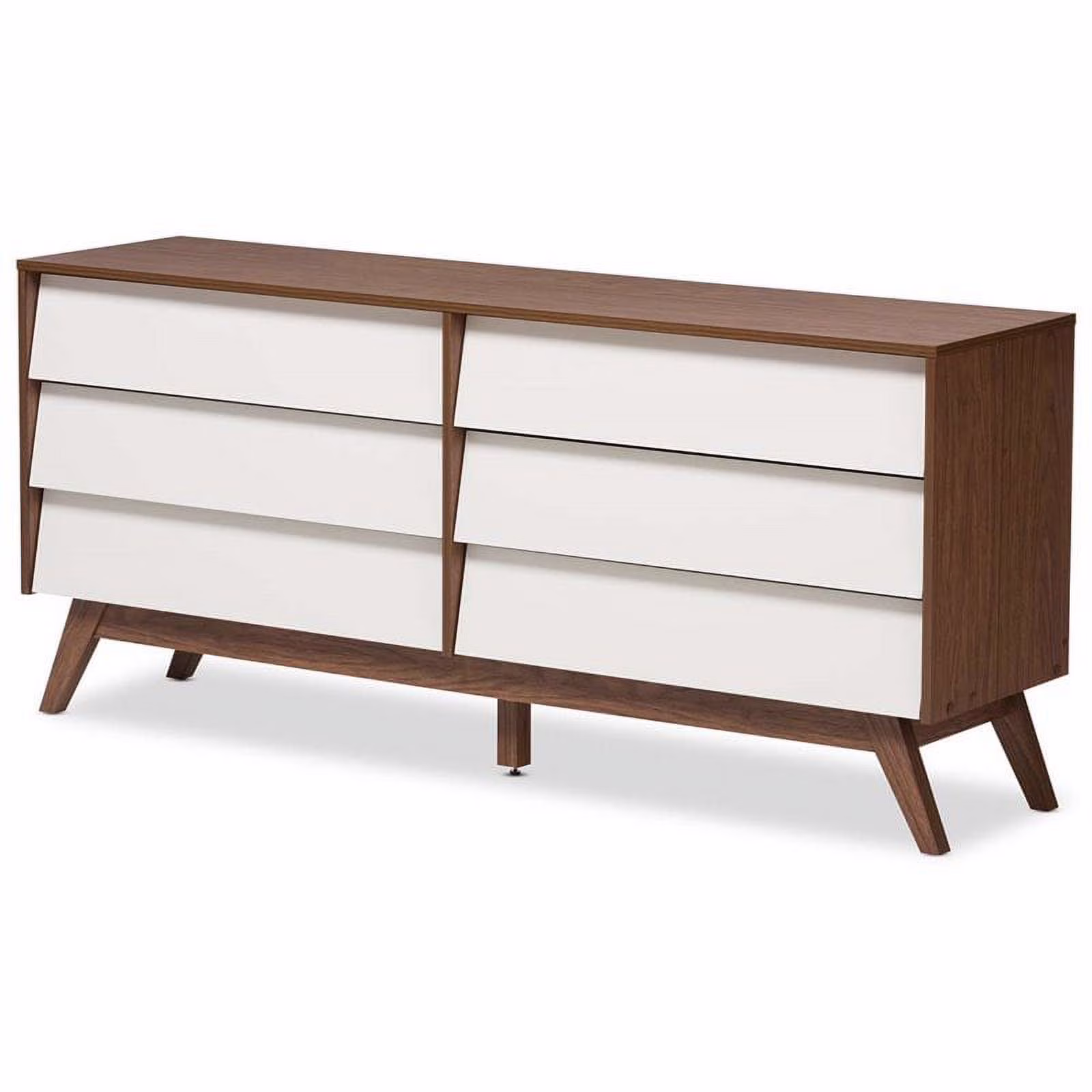 Bowery Hill 6 Drawer Double Dresser in White and Walnut Brown