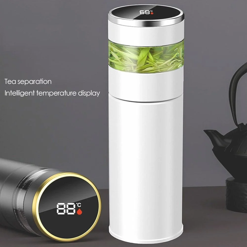 Drinkware Vacuum Flasks LED Display Miniature Water Bottle Premium Travel  Mug Tea and Water Separation Thermos Cup Intelligent Temperature Display BLUE