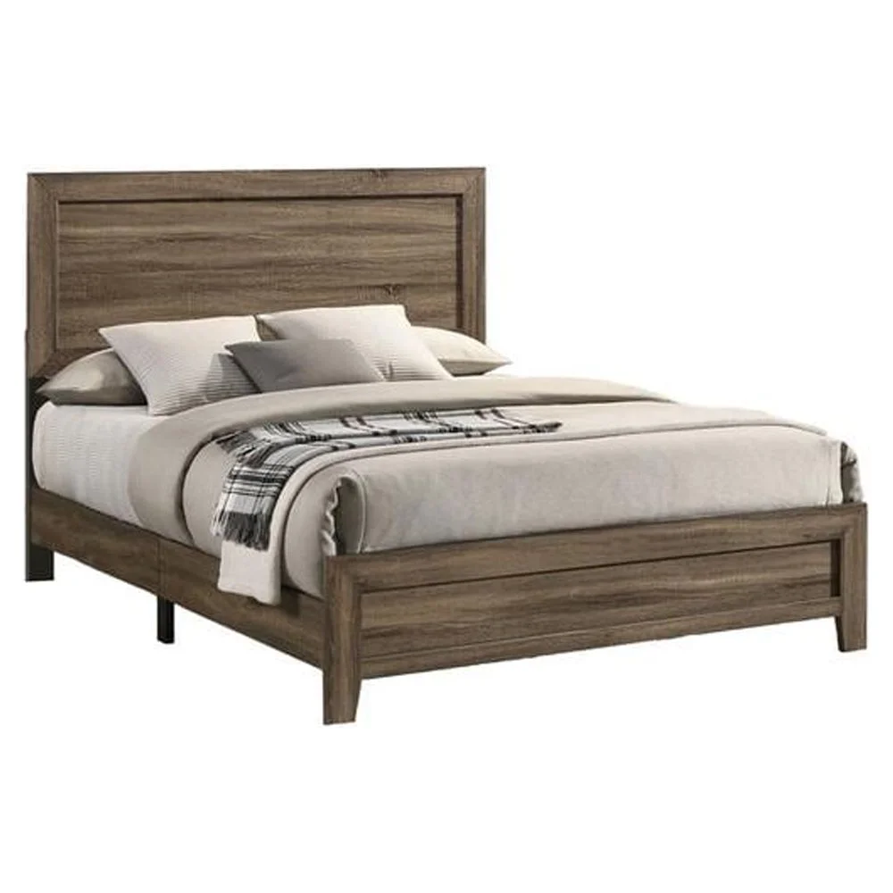 Dark Walnut Wood 5pc Bedroom Set with Bed+ Dresser+ Mirror+ 2 Nightstands