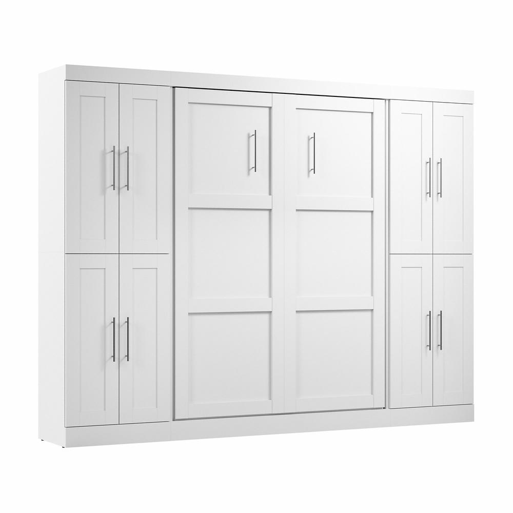 Bestar Pur Engineered Wood Full Murphy Bed with Storage Cabinets in White
