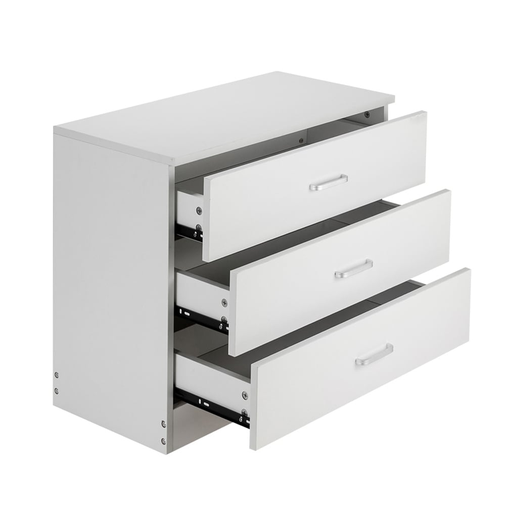 Wood Simple Style 3 Drawers Dresser with Metal Handles White