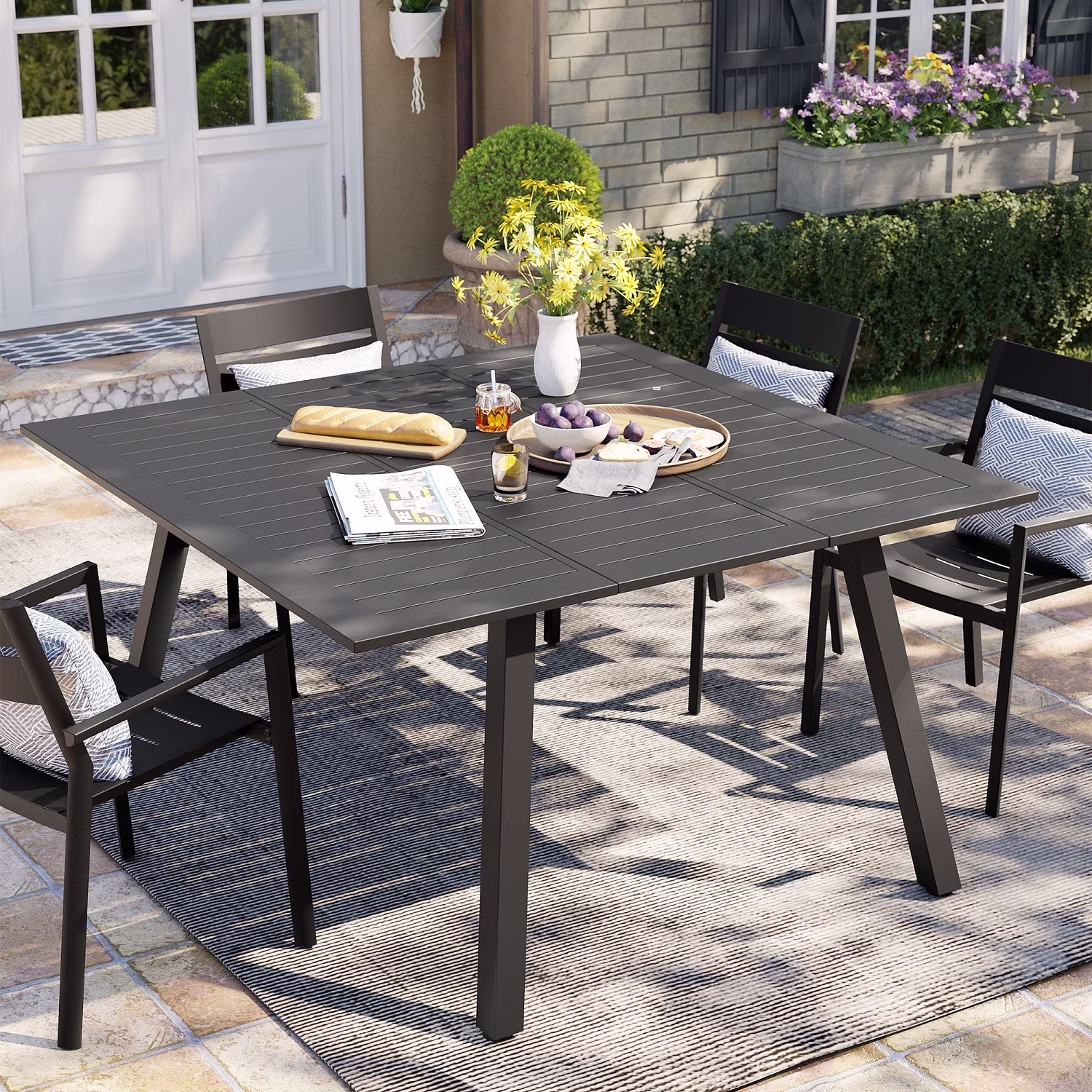 Crestlive Products 6-8 Person Rectangle Expandable Aluminum Outdoor Patio Dining Table Black