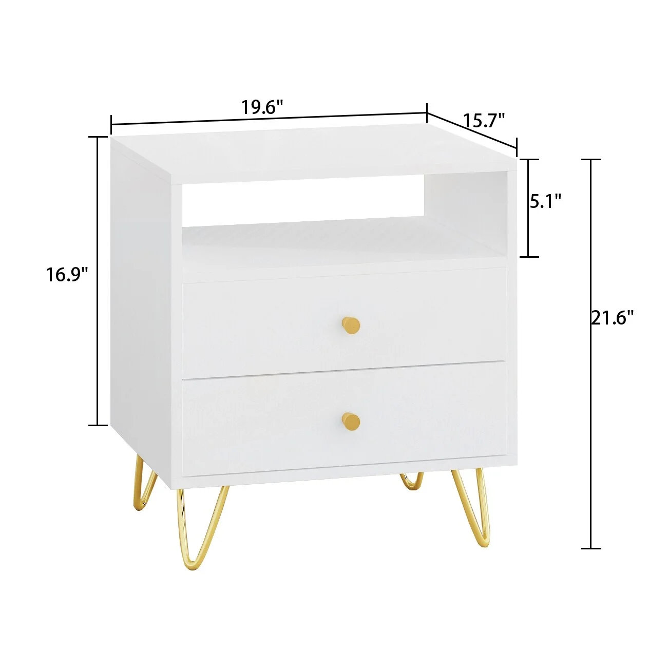 Modern White 2-drawer Nightstand with Hairpin Legs