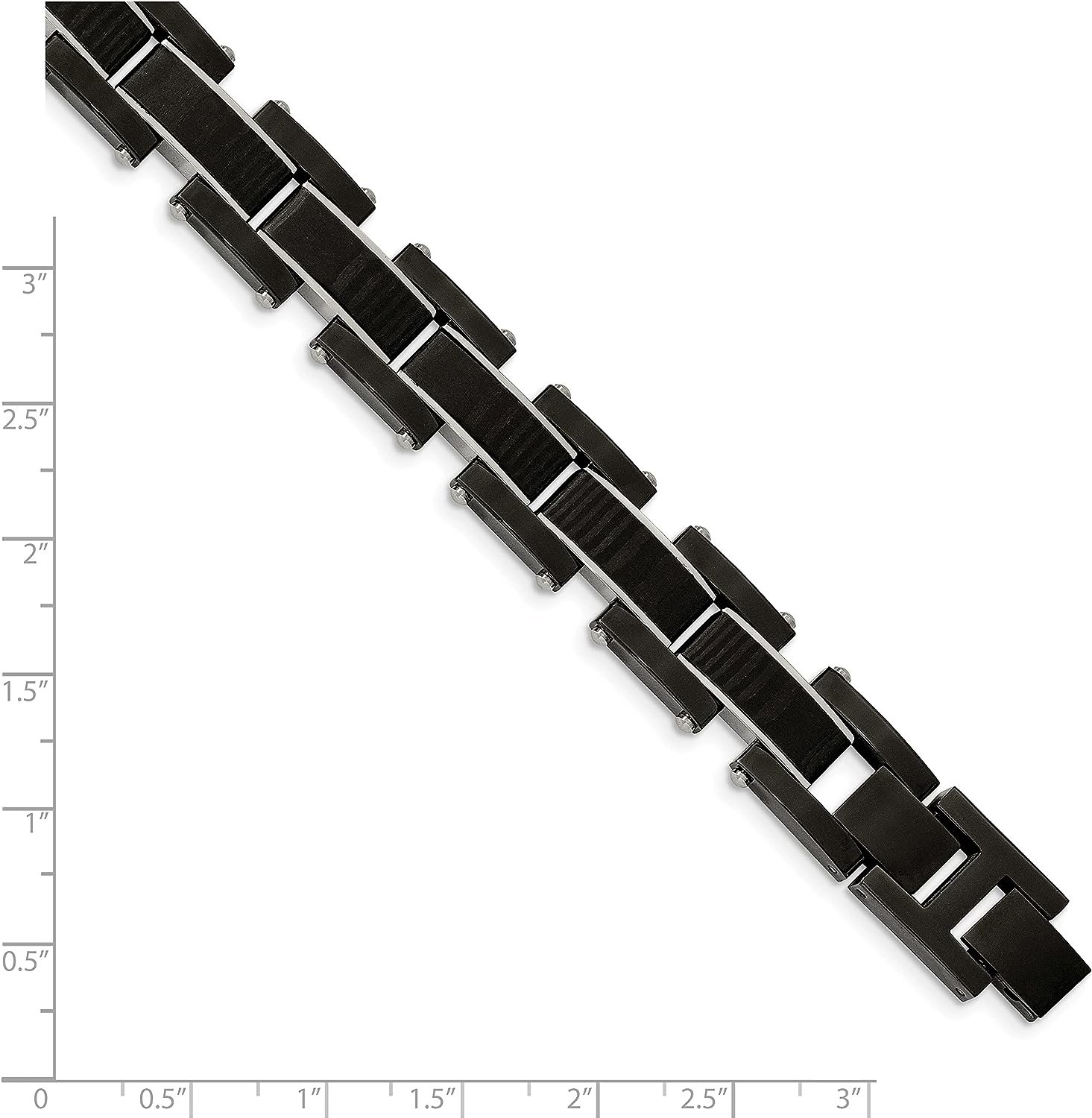 Chisel Stainless Steel Polished Black IP-plated with Solid Black Carbon Fiber Link Bracelet - 8.5