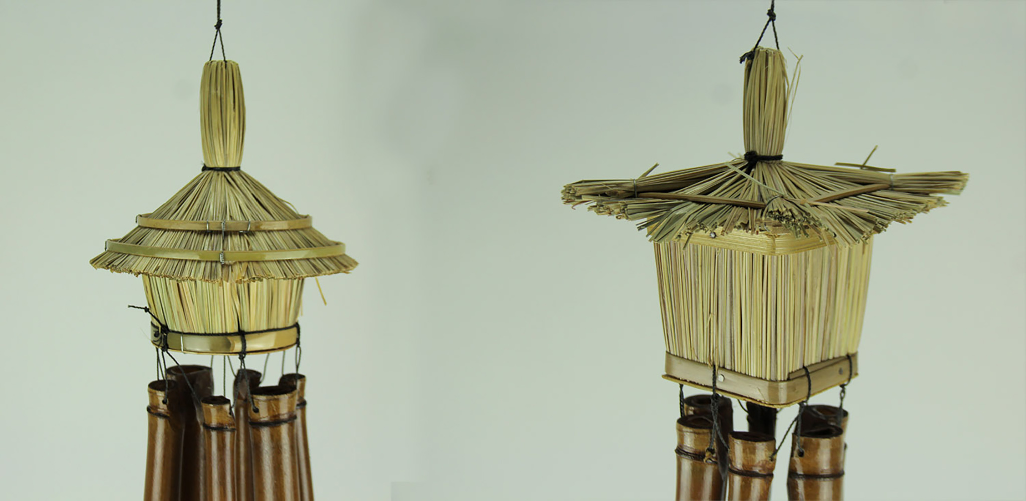 Chesapeake Bay Tropical Tiki Hut Birdhouse Bamboo Tube Wind Chimes Set of 2