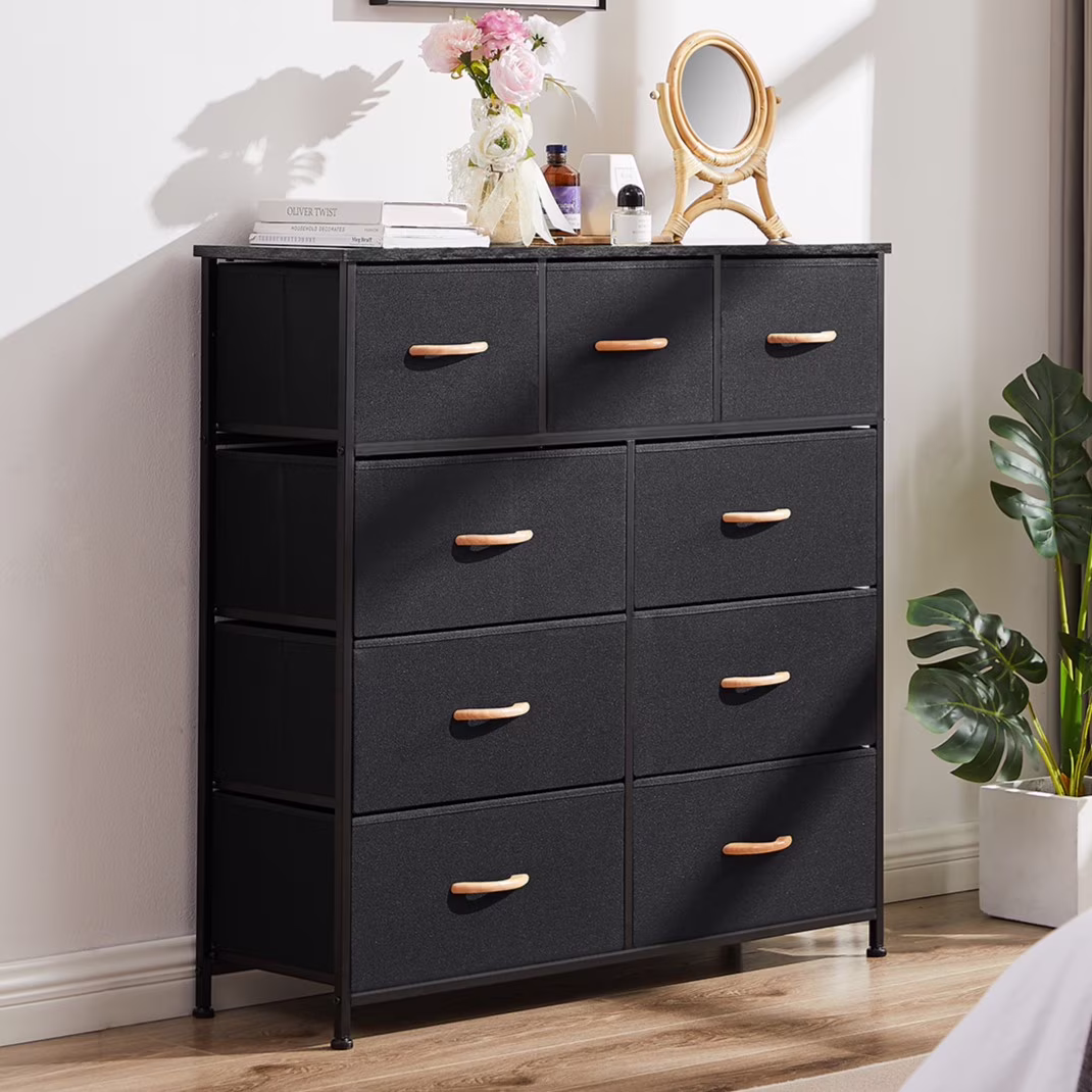 Bigroof Fabric Dresser for Bedroom, Storage Drawer Unit,Dresser with 9 Deep Drawers for Office, College Dorm, Charcoal Black