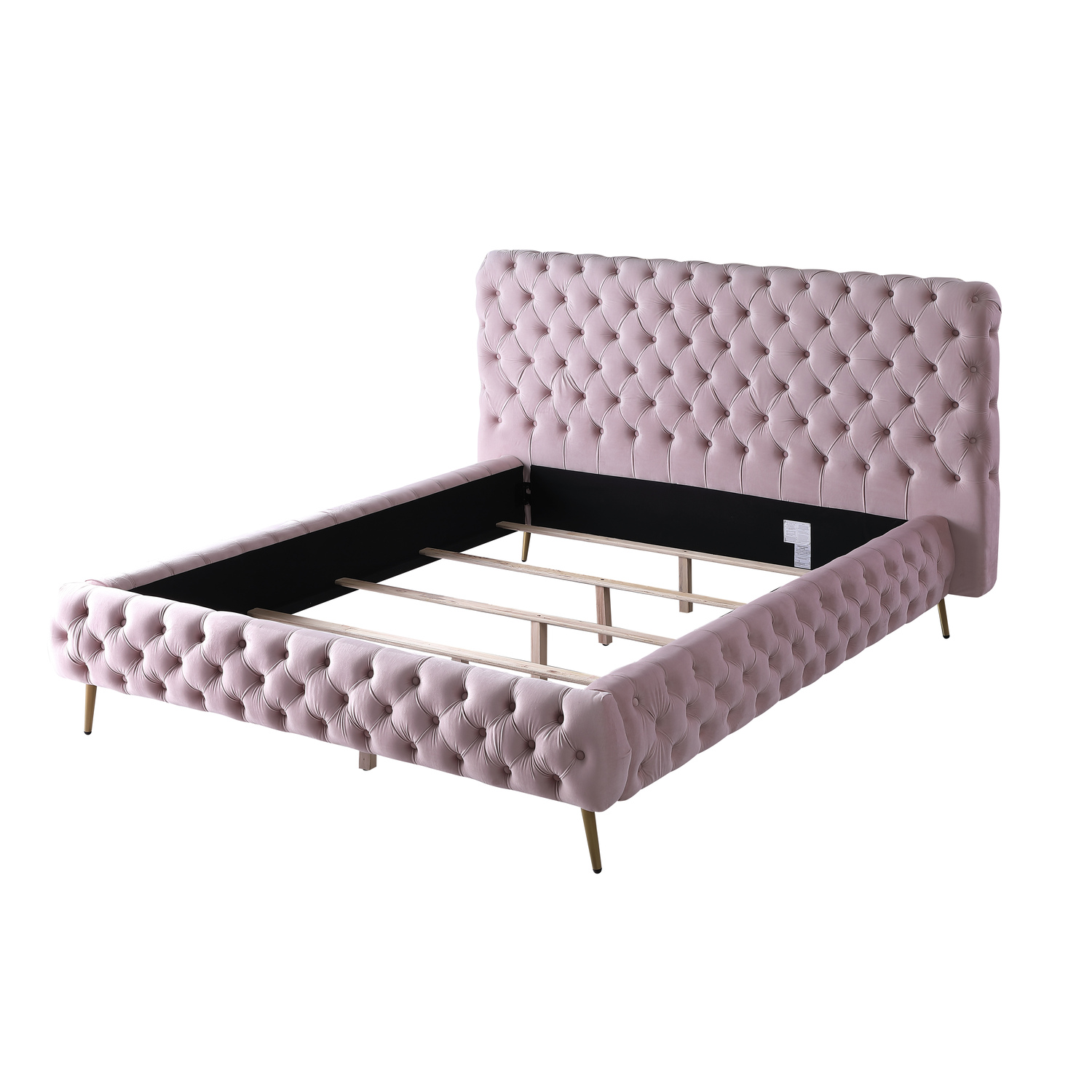 Demeter Velvet Platform Queen Bed in Pink