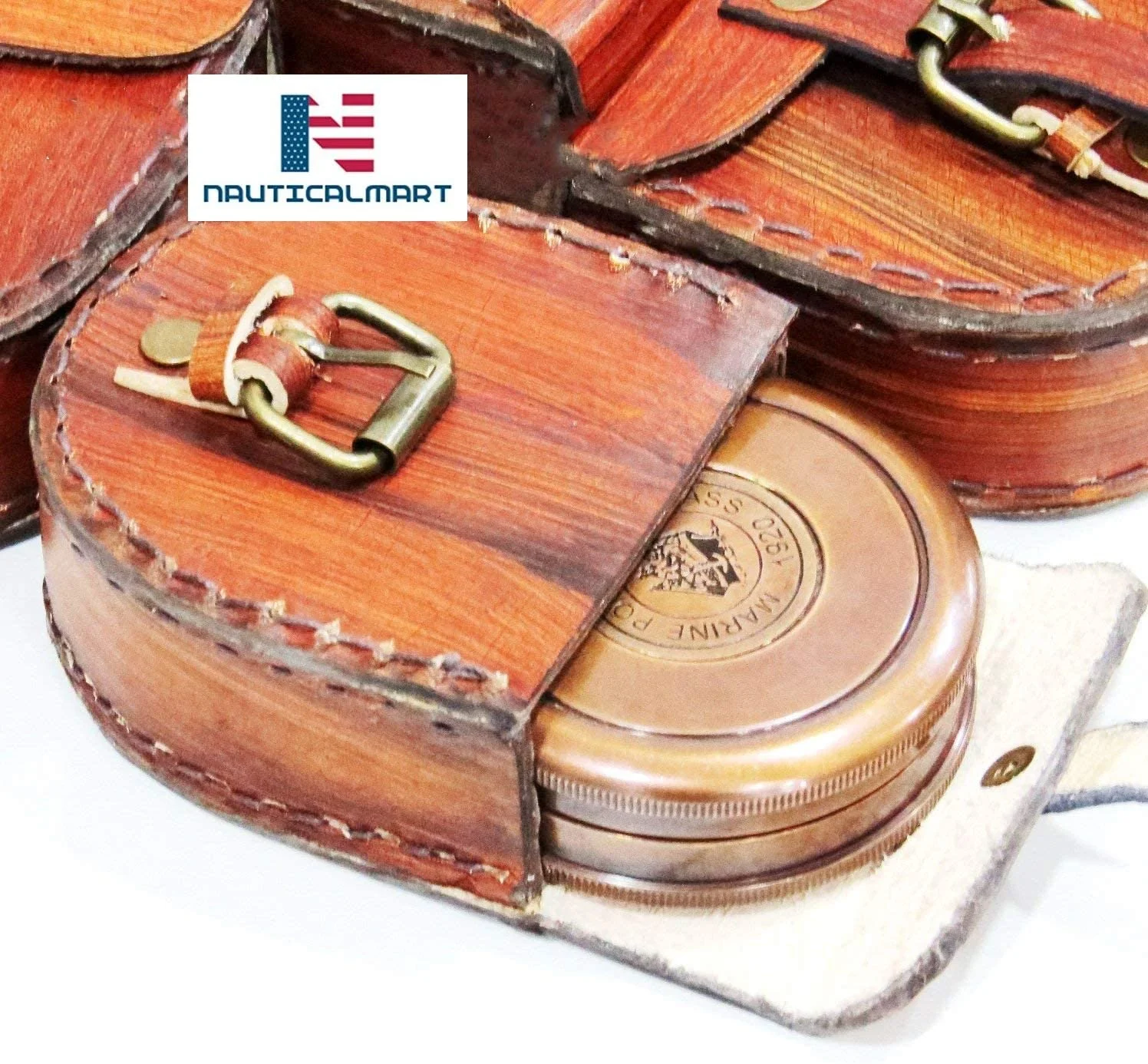 NauticalMart Antiqued Brass Poem Compass with Handmade Leather Carry Case