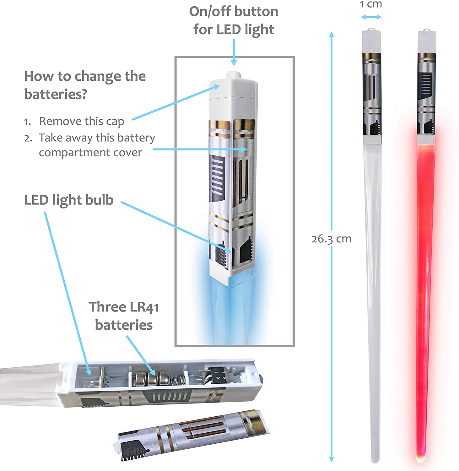 Everyday Delights LED Light Up LightSaber Chopsticks, 2 pairs (Red & Blue), Reusable Durable Eco-friendly Lightweight Portable BPA Free Food Safe Kitchen Dinner Party Utensil Tableware Toy Gift