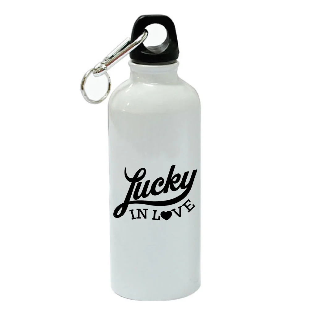 Lucky In Love White Aluminum Sports 20 oz Water Bottle