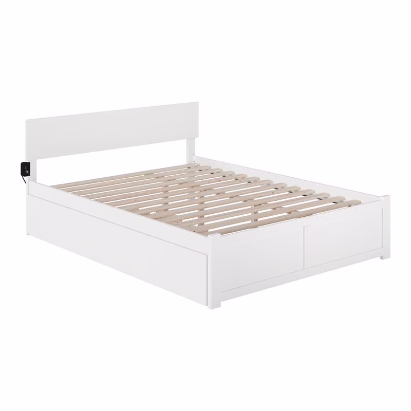Pemberly Row Modern Wood Queen Bed with Footboard/Trundle in White