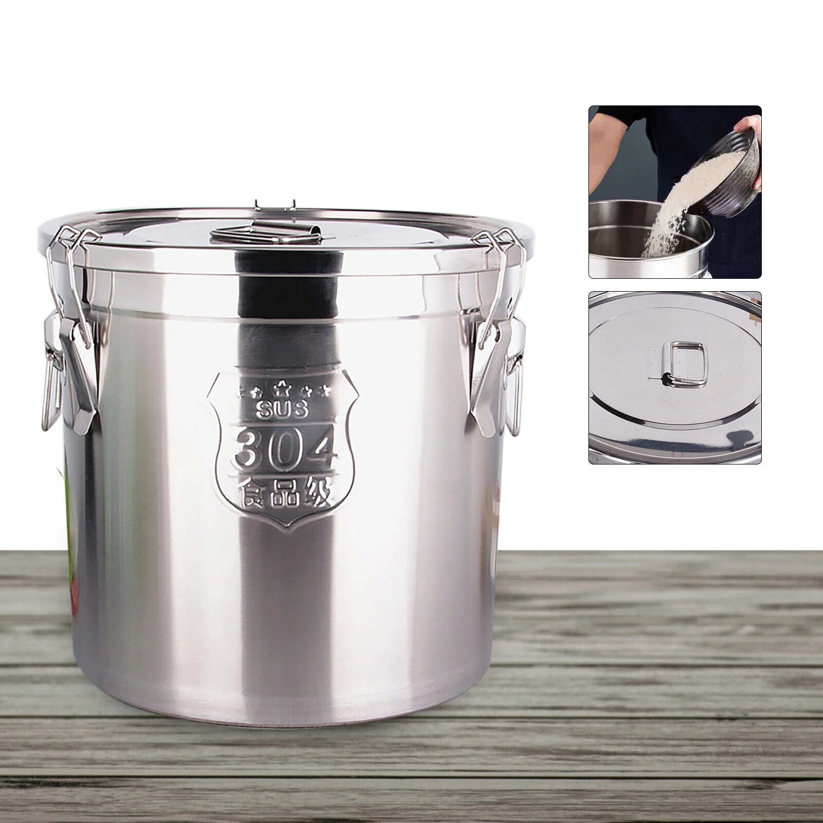 Oukaning Stainless Steel 6L Food Barrel Bucket Food Storage Container with Lid (Silver)