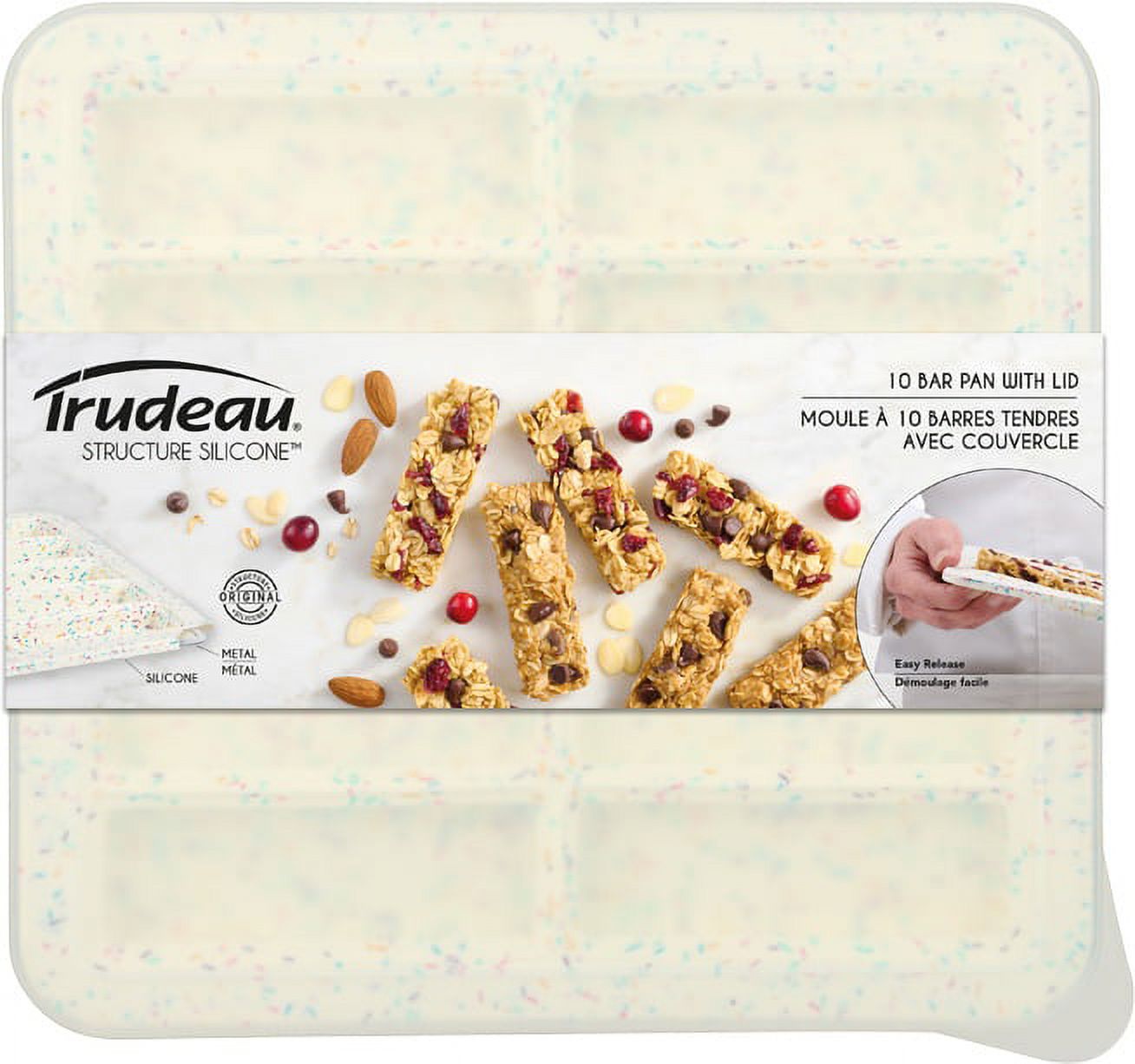 Trudeau Protein Bar Pan With Lid-White Confetti/Fuchsia