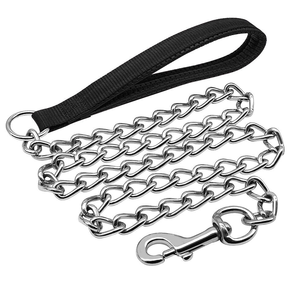 4ft Dog Chain Leash Heavy Duty Metal Walking Lead with Nylon Padded Handle Large