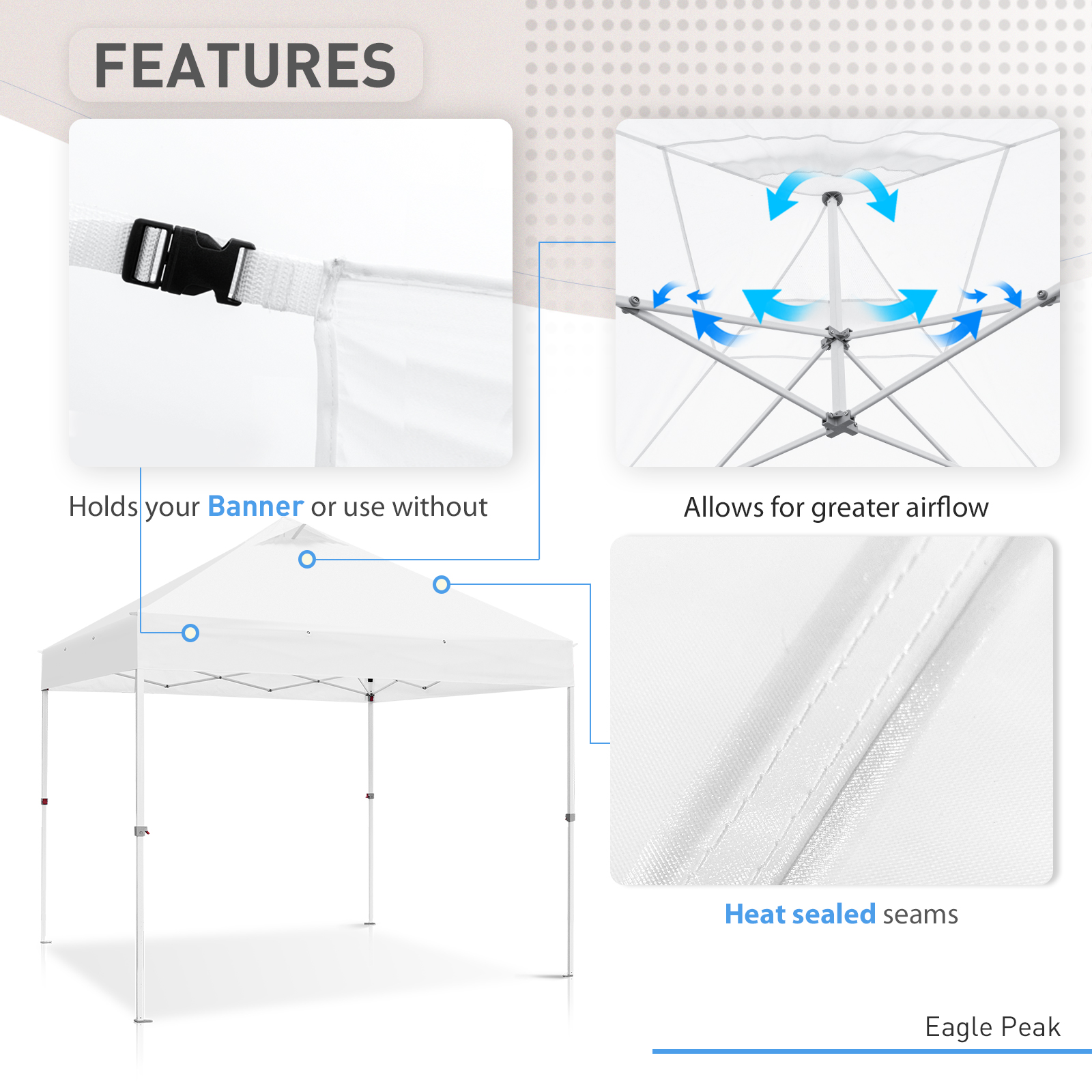 EAGLE PEAK 10' x 10' Heavy Duty Commercial Canopy Tent Pop Up Industrial Instant Canopy Shelter with 100 Square Feet of Shade (White)