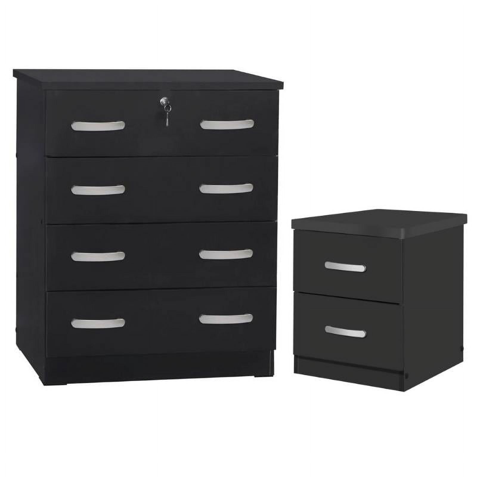Home Square 2-Piece Set with Dresser with Lock 2-Drawer Nightstand in Black