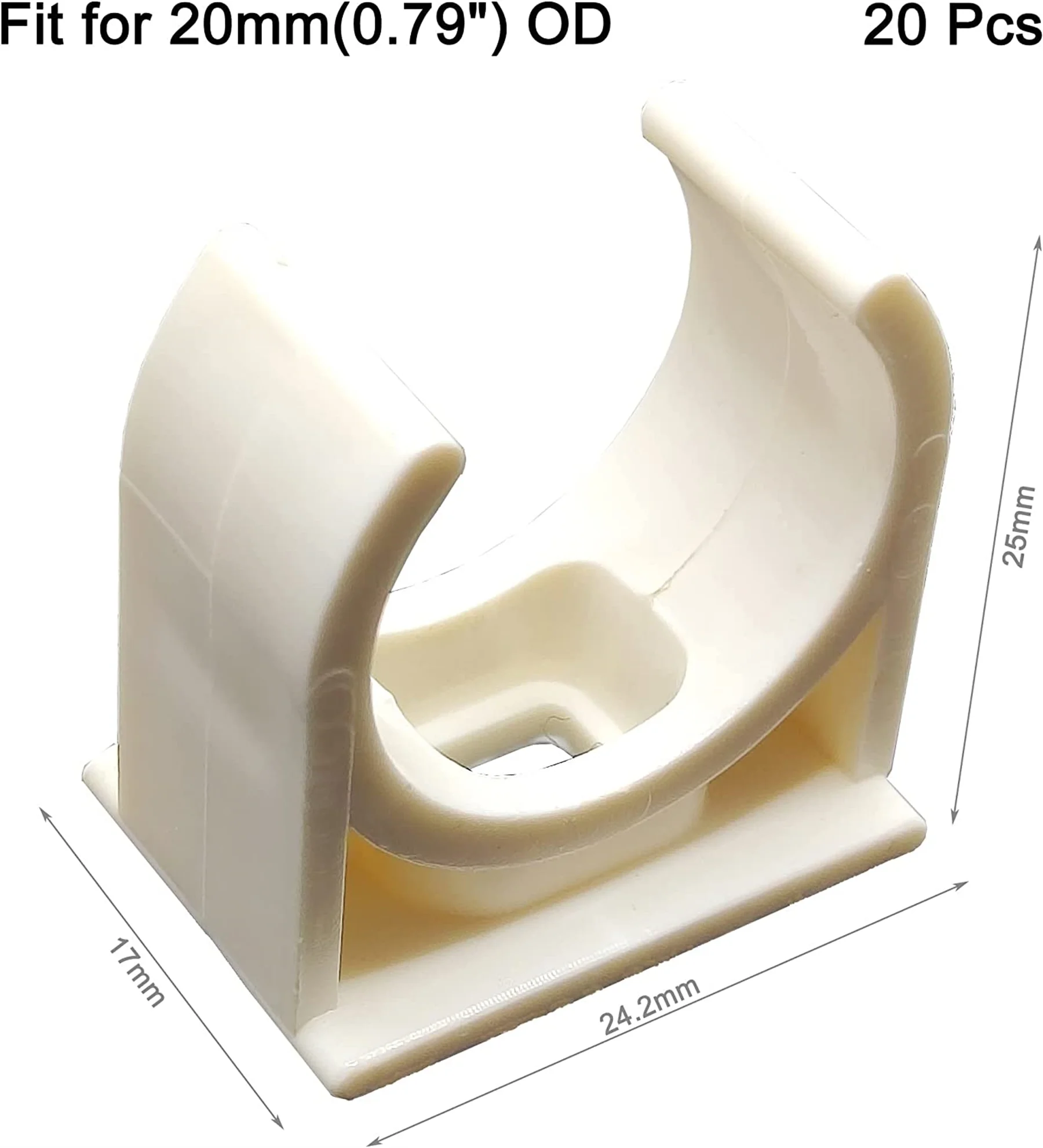 PVC Water Pipe Clamps Clips for 20mm/0.79 Inch OD U-Hook TV Trays Tubing Hose Hanger Support Pex Tubing White 20pcs