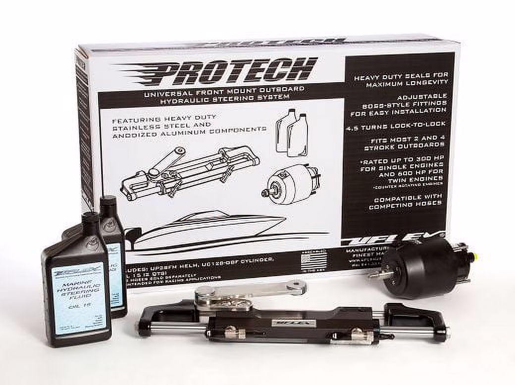 UFLEX Protech Hydraulic Front Mount OB Steering System (Hoses NOT Included) with UC128-OBF/2 Cylinder For Johnson/Evinruide, Yamaha, Suzuki