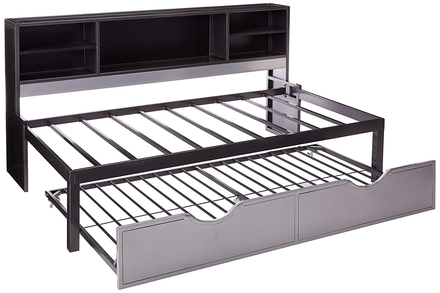 Acme Furniture Renell Twin Bed with Bookcase & Trundle, Black & Silver