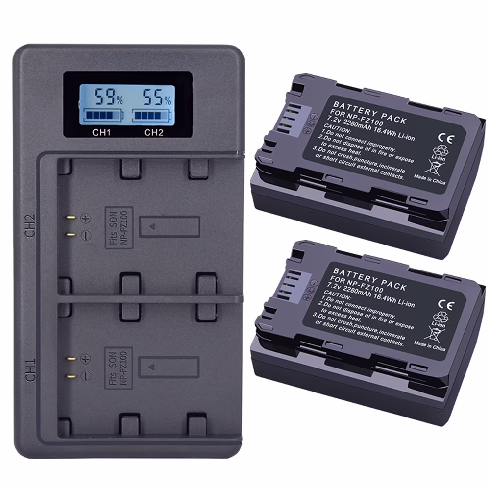 Digital Camera Battery Charger NP-FZ100 NP FZ100 NPFZ100 Battery+LCD Dual USB Charger for Sony Alpha A7III A7R III A9 Alpha 9 A7R3 A6600 ZV-E1 Camera 2280mAh